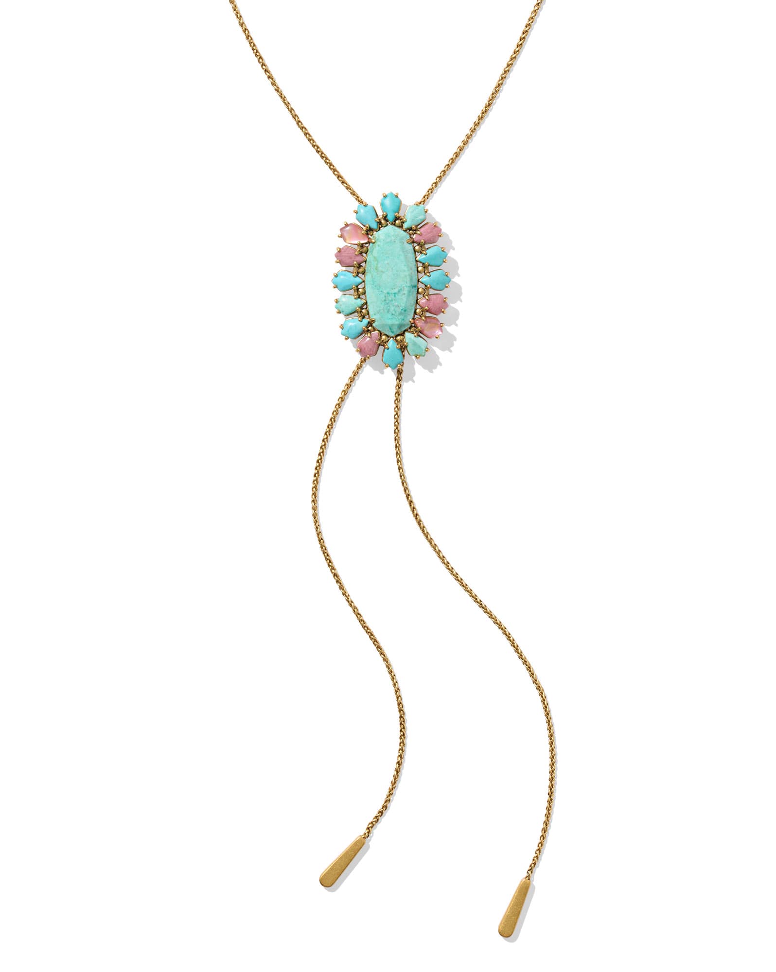 Flynn Vintage Gold Bolo Necklace in Teal Pink Mix