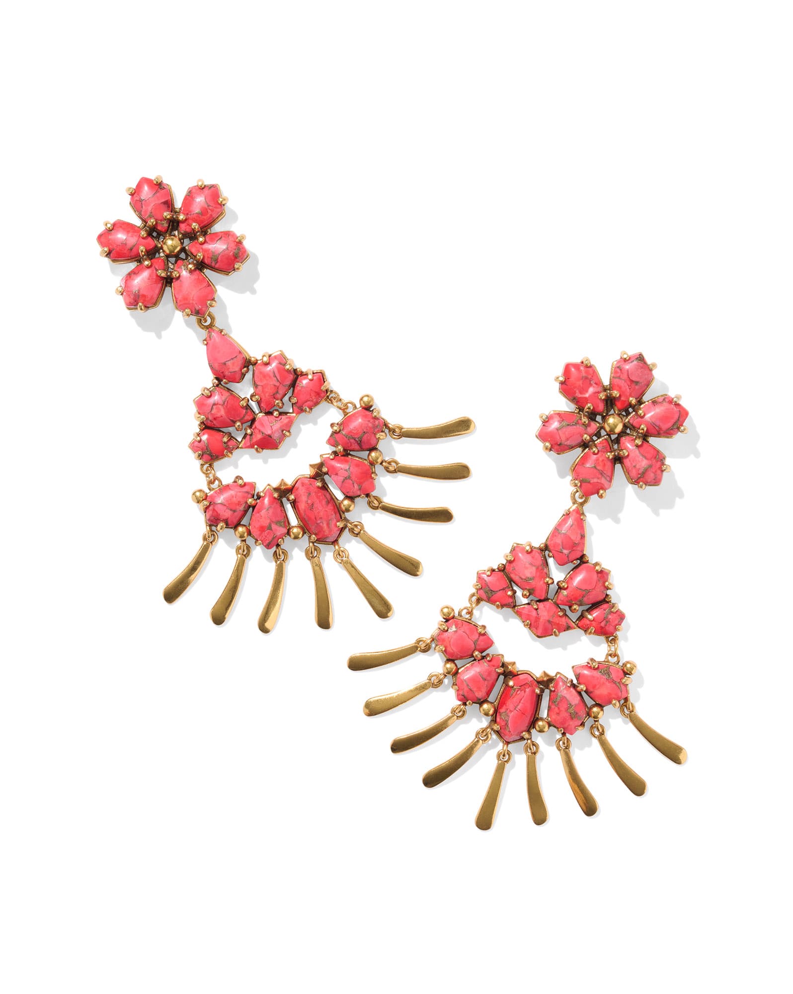 Flynn Vintage Gold Statement Earrings in Bronze Veined Red Magnesite