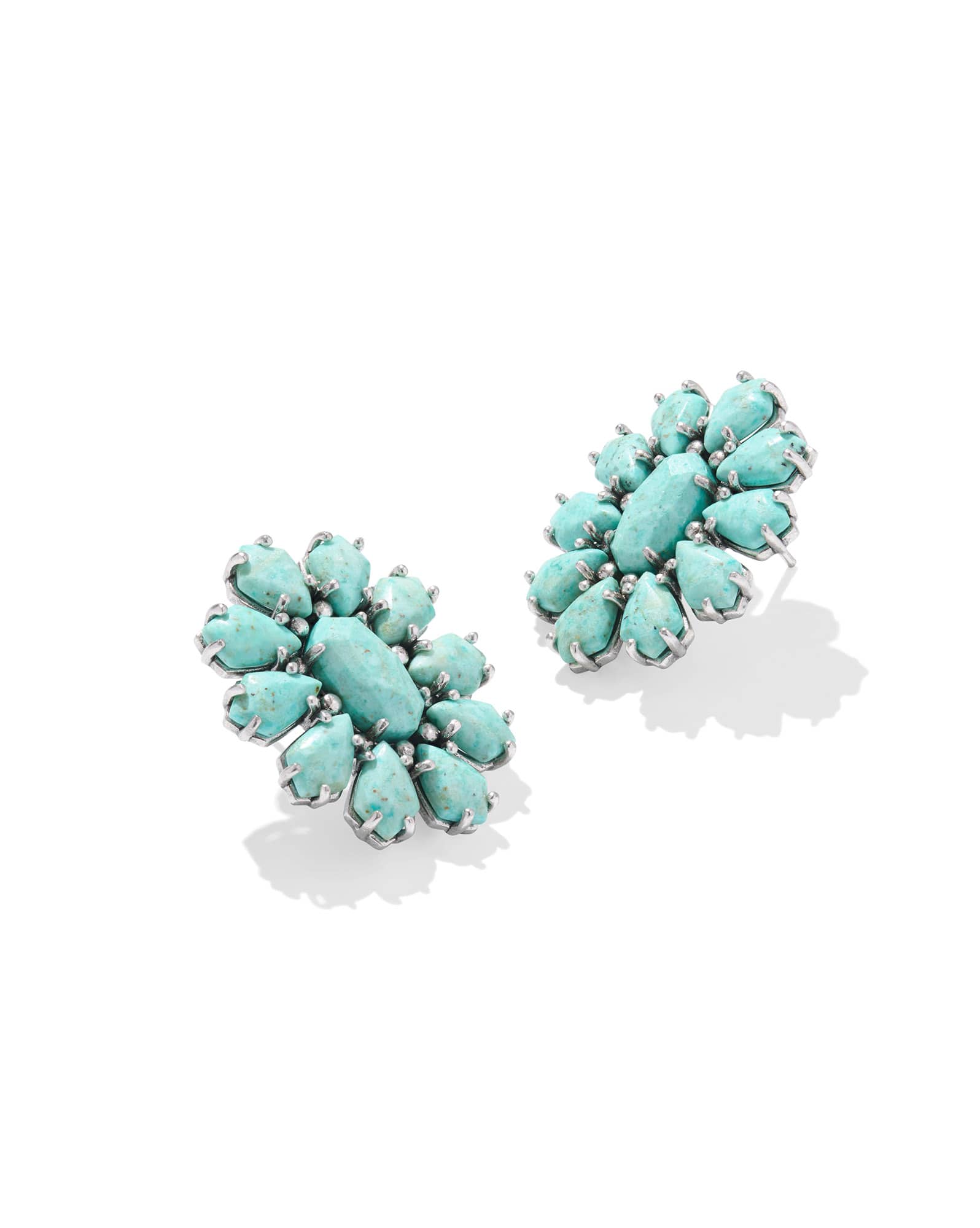 Flynn Vintage Silver Stud Earrings in Sea Green Chrysocolla