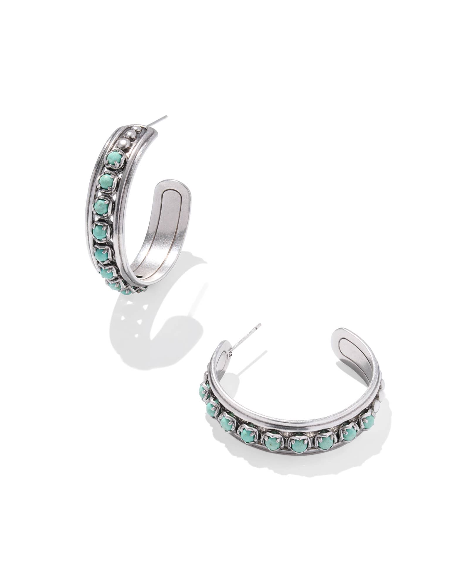 Ida Vintage Silver Hoop Earrings in Sea Green Chrysocolla