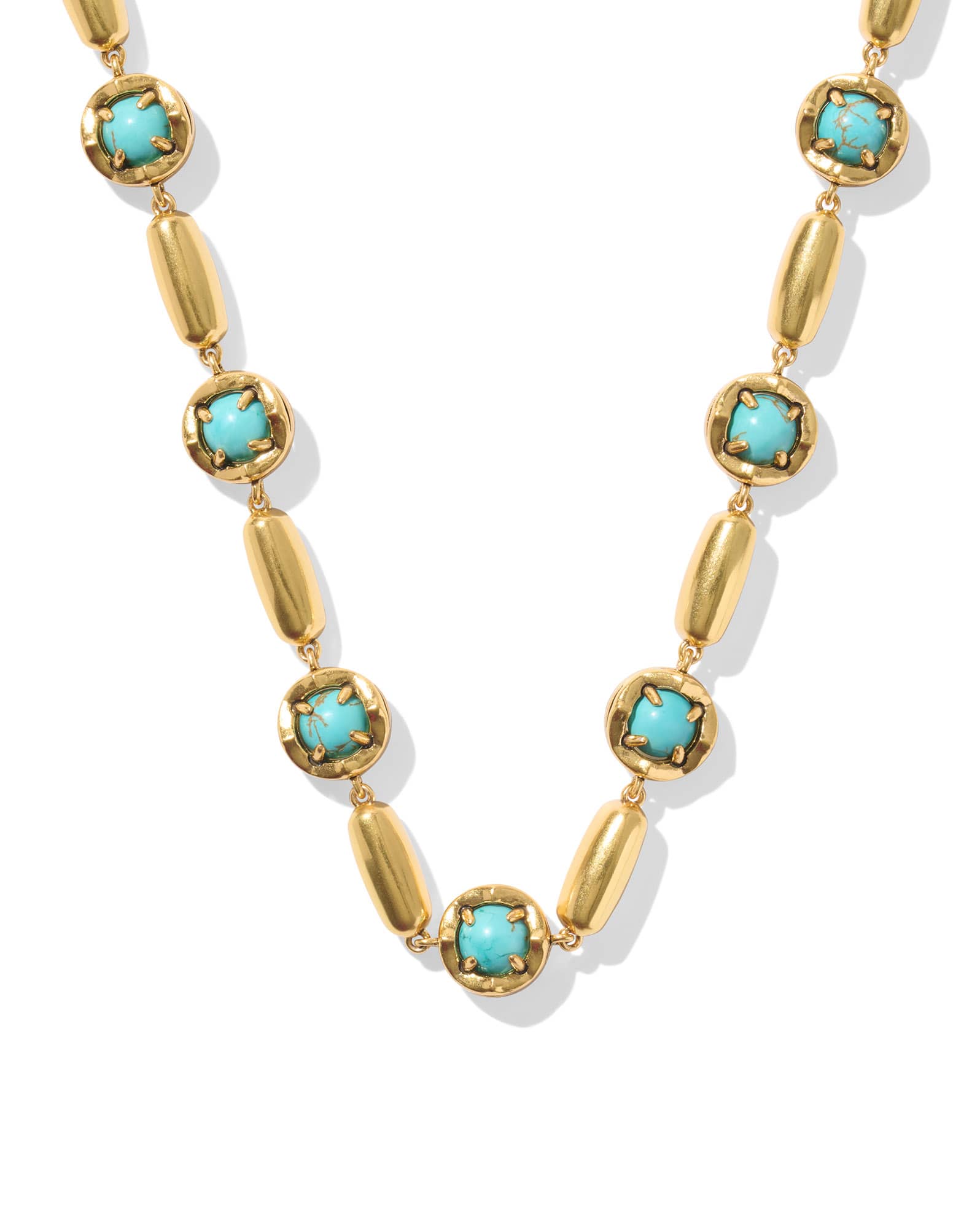 Ida Vintage Gold Long Strand Necklace in Variegated Turquoise Magnesite