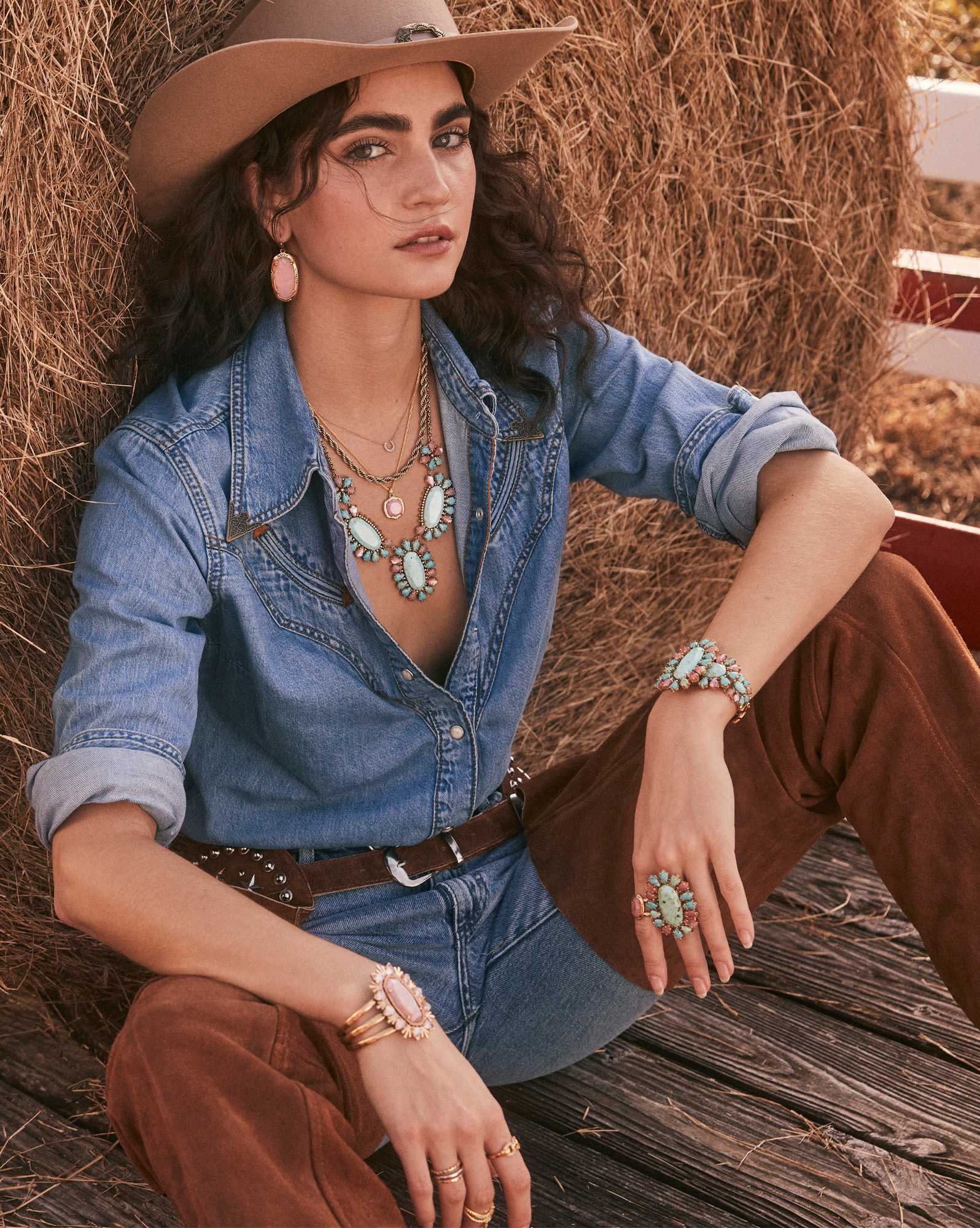 Flynn Vintage Gold Statement Cuff Bracelet in Teal Pink Mix