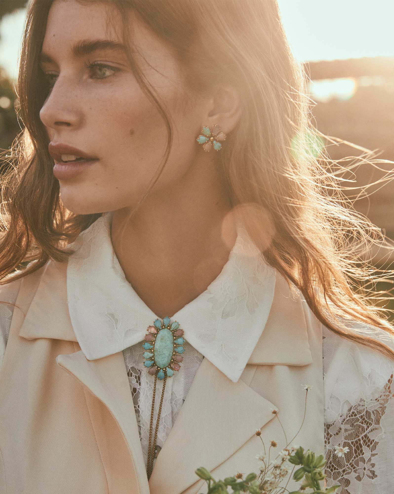 Flynn Vintage Gold Bolo Necklace in Teal Pink Mix