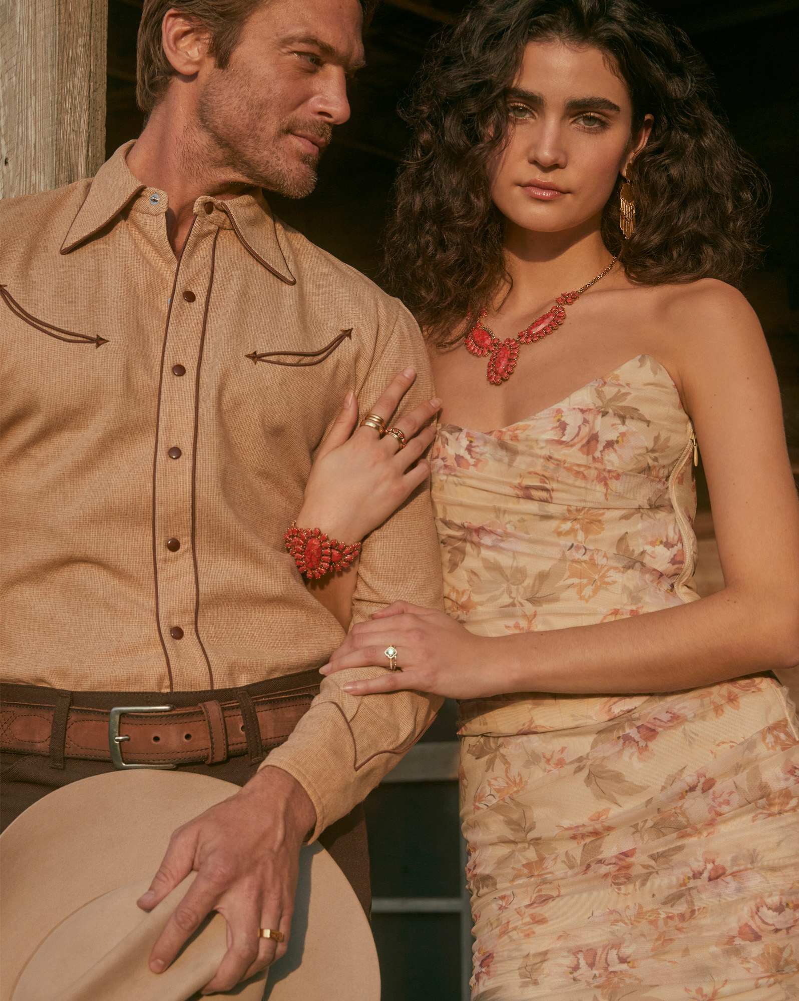 Flynn Vintage Gold Statement Cuff Bracelet in Bronze Veined Red Magnesite