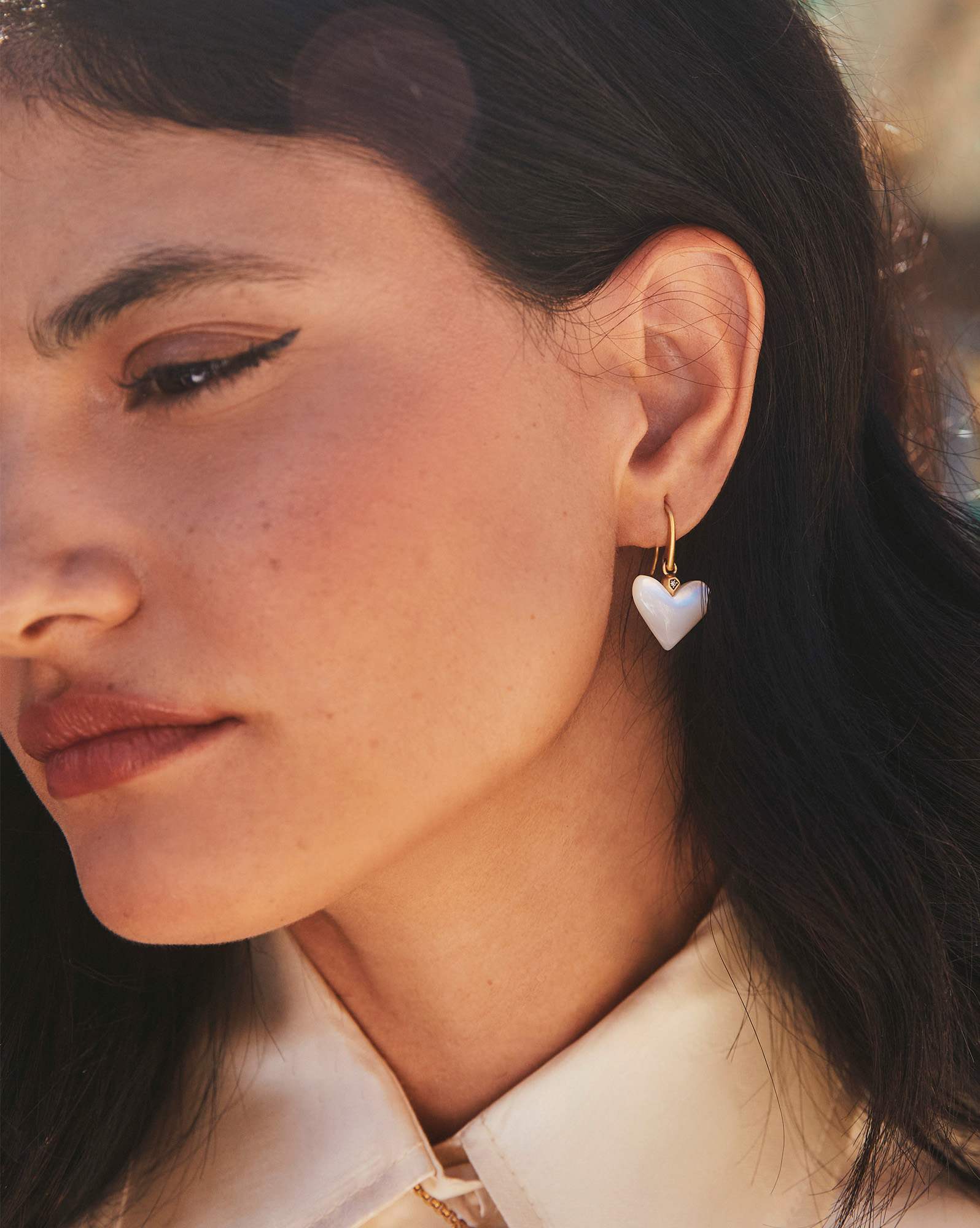 Poppy Vintage Gold Drop Earrings in Ivory Mother-of-Pearl