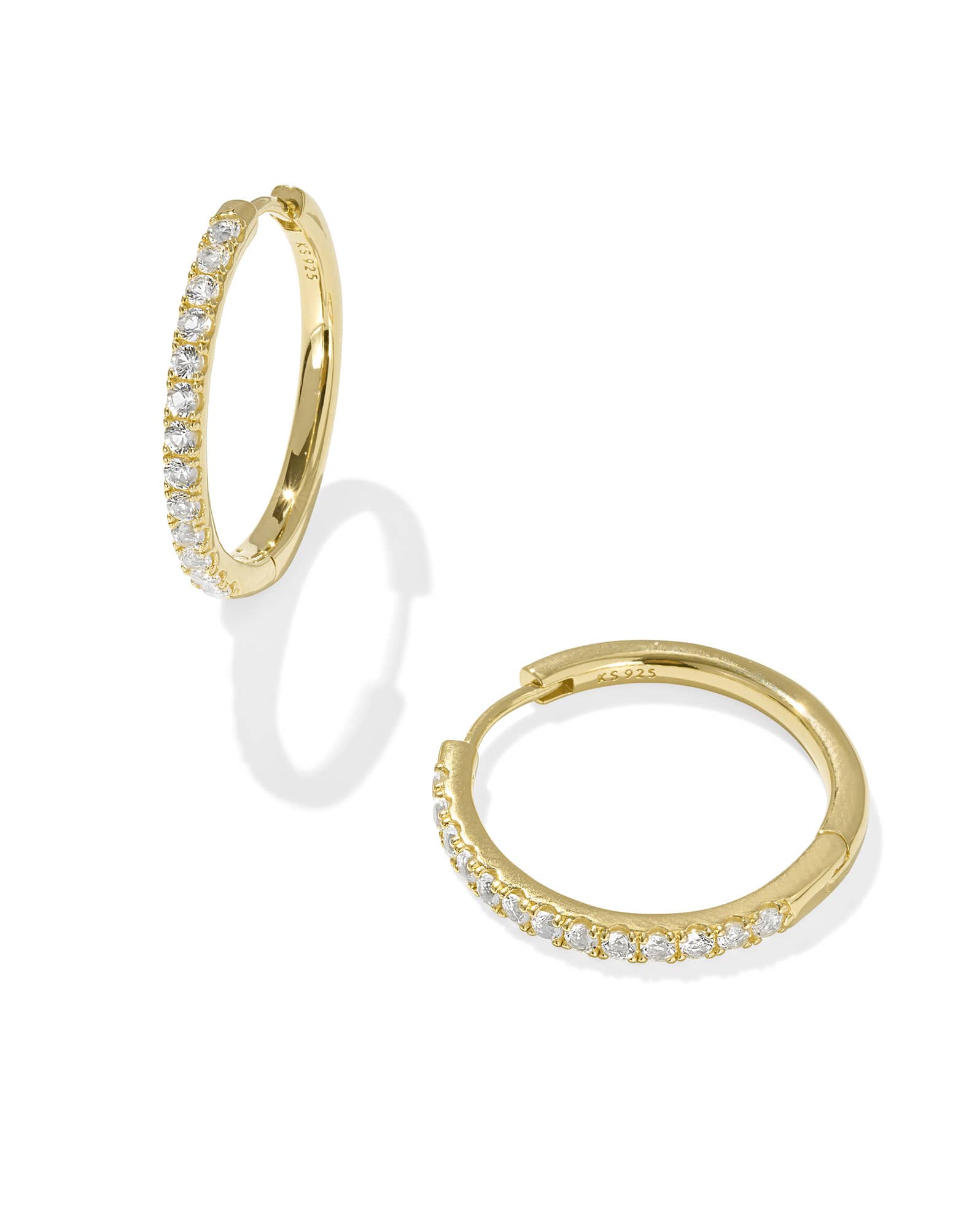 Mackenzie 18k Gold Vermeil Medium Hoop Earrings in White Topaz