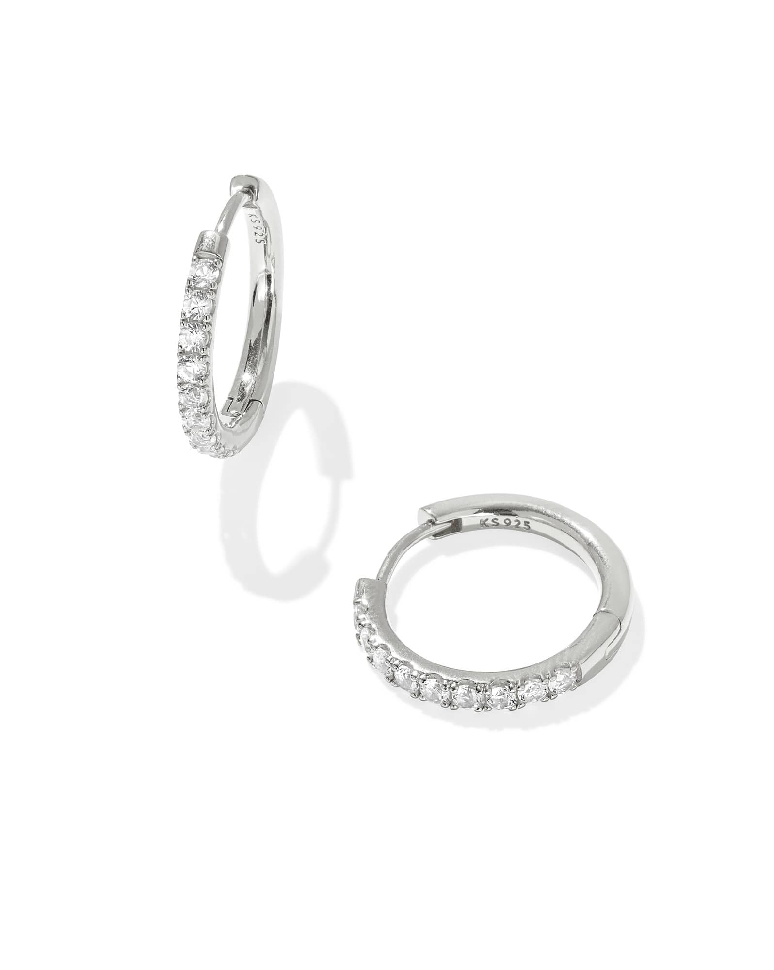 Mackenzie Sterling Silver Small Hoop Earrings in White Topaz