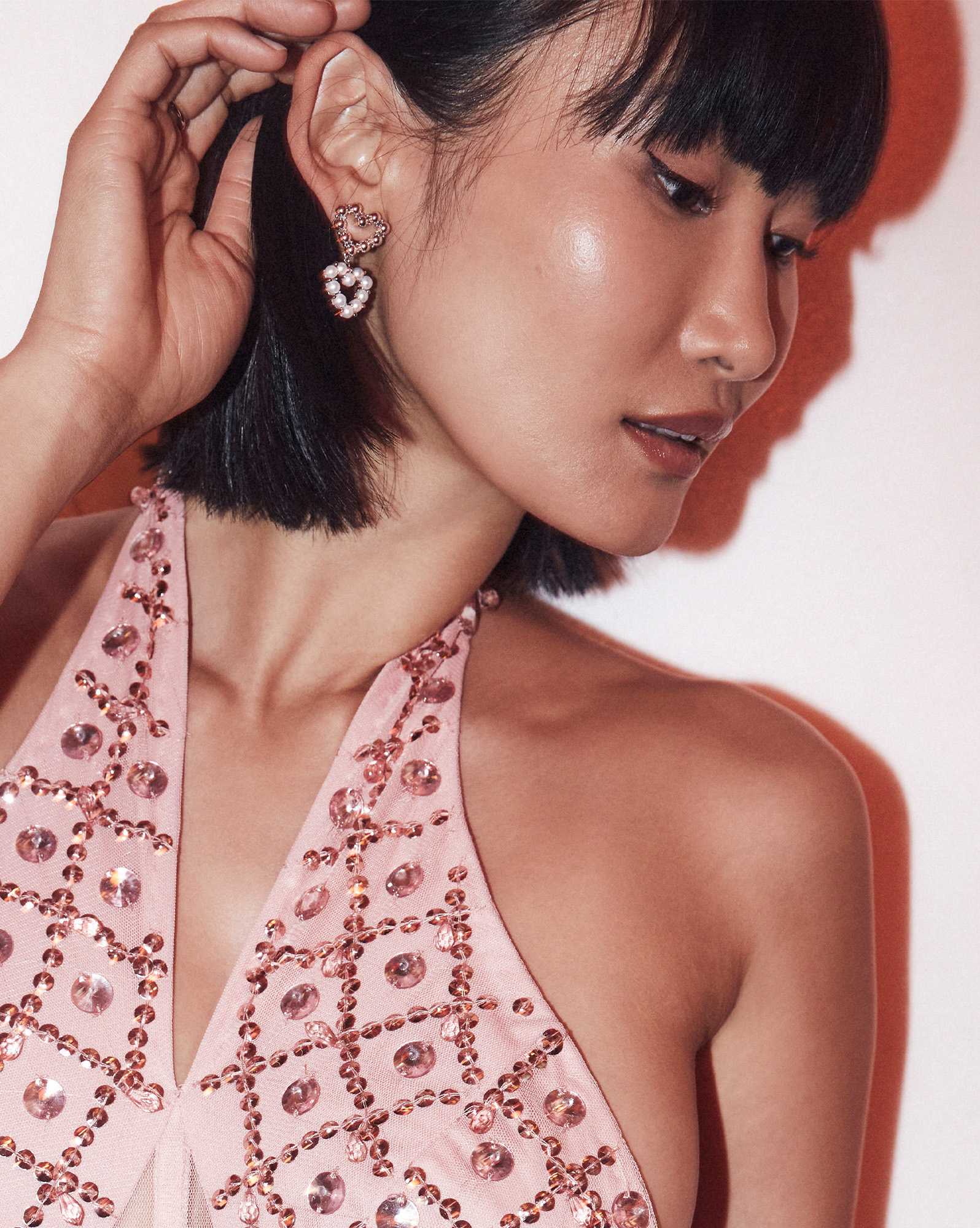 Ashton Silver Heart Drop Earrings in Freshwater Cultured Pearl