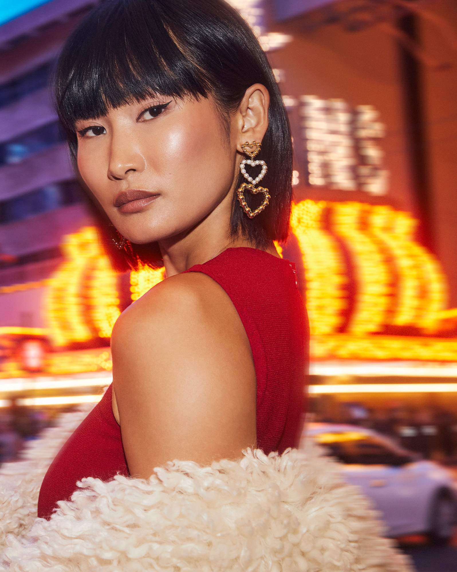 Ashton Gold Pearl Heart Statement Earrings in Freshwater Cultured Pearl