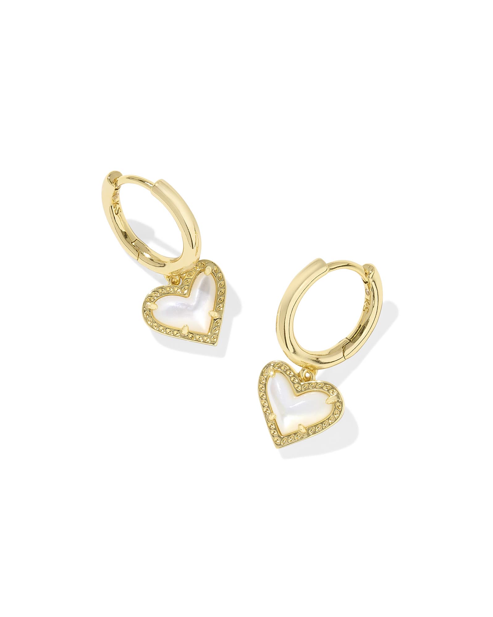 Ari Heart Gold Huggie Earrings in Ivory Mother-of-Pearl