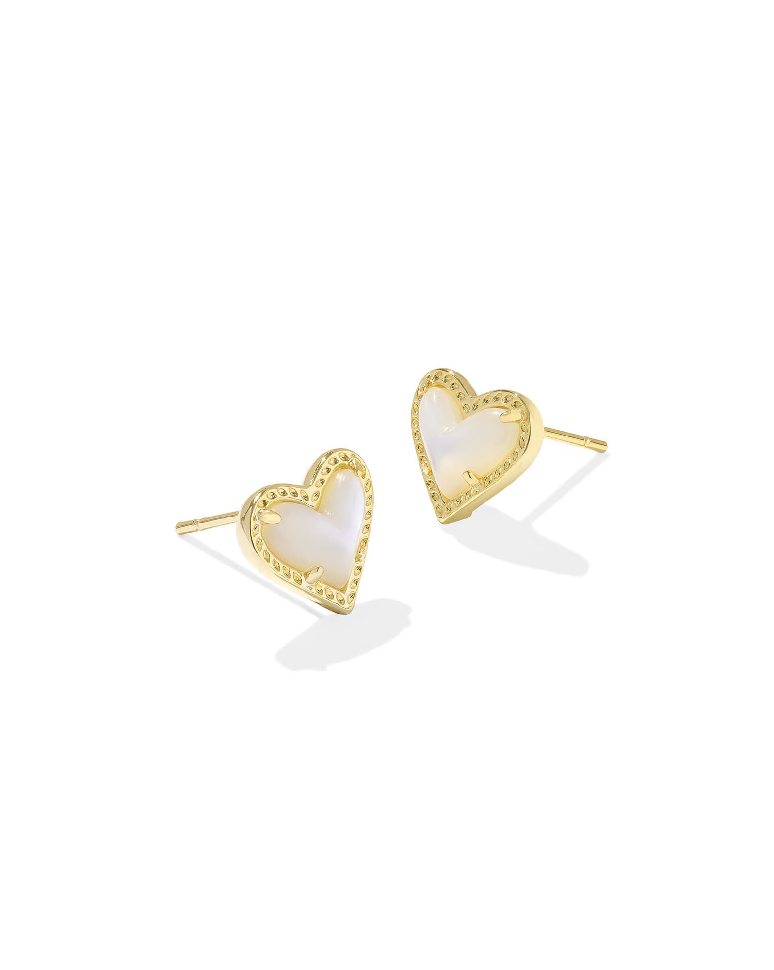 Ari Heart Gold Stud Earrings in Ivory Mother-of-Pearl