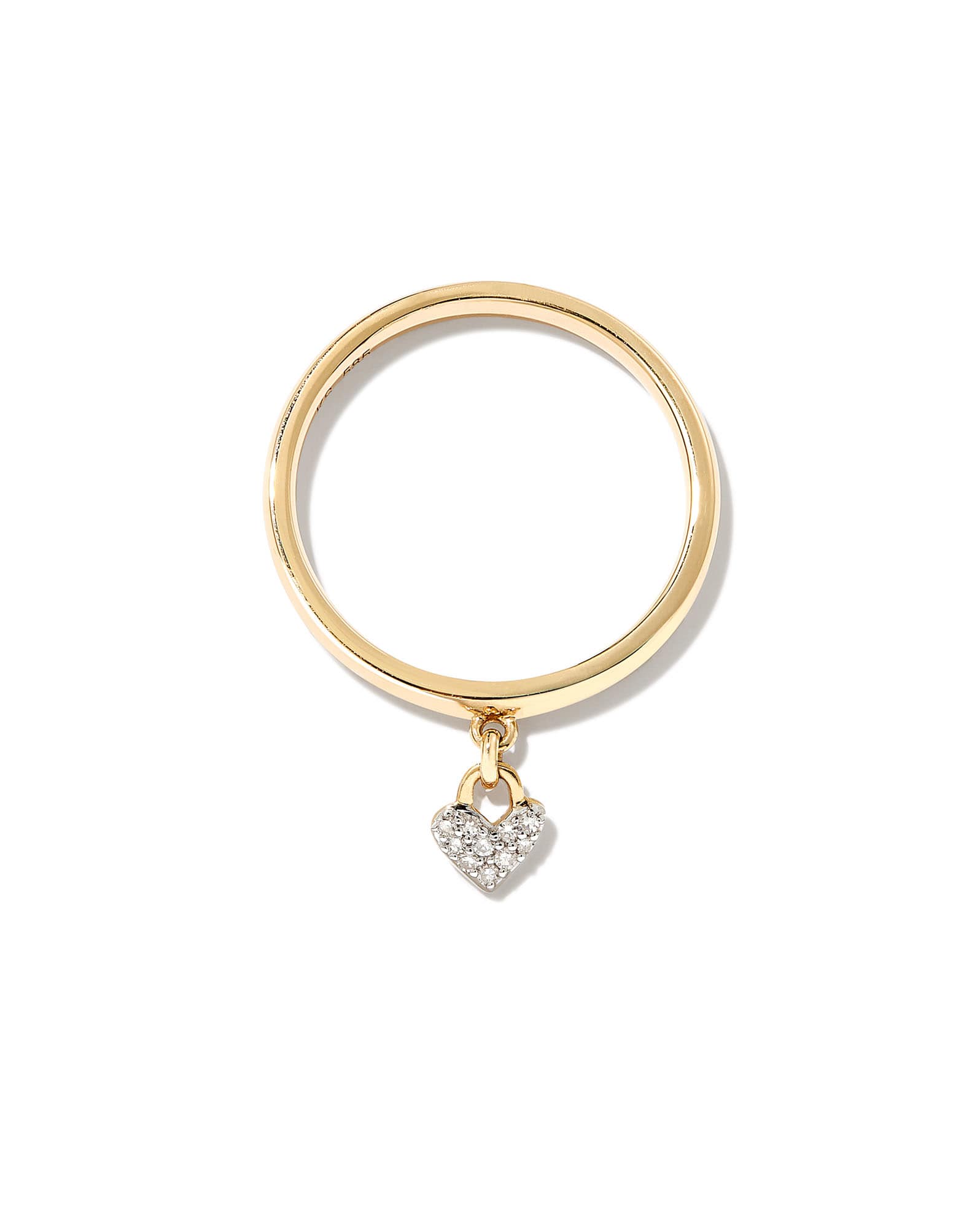 Pave Heart Padlock 14k Yellow Gold Band Ring in White Diamond
