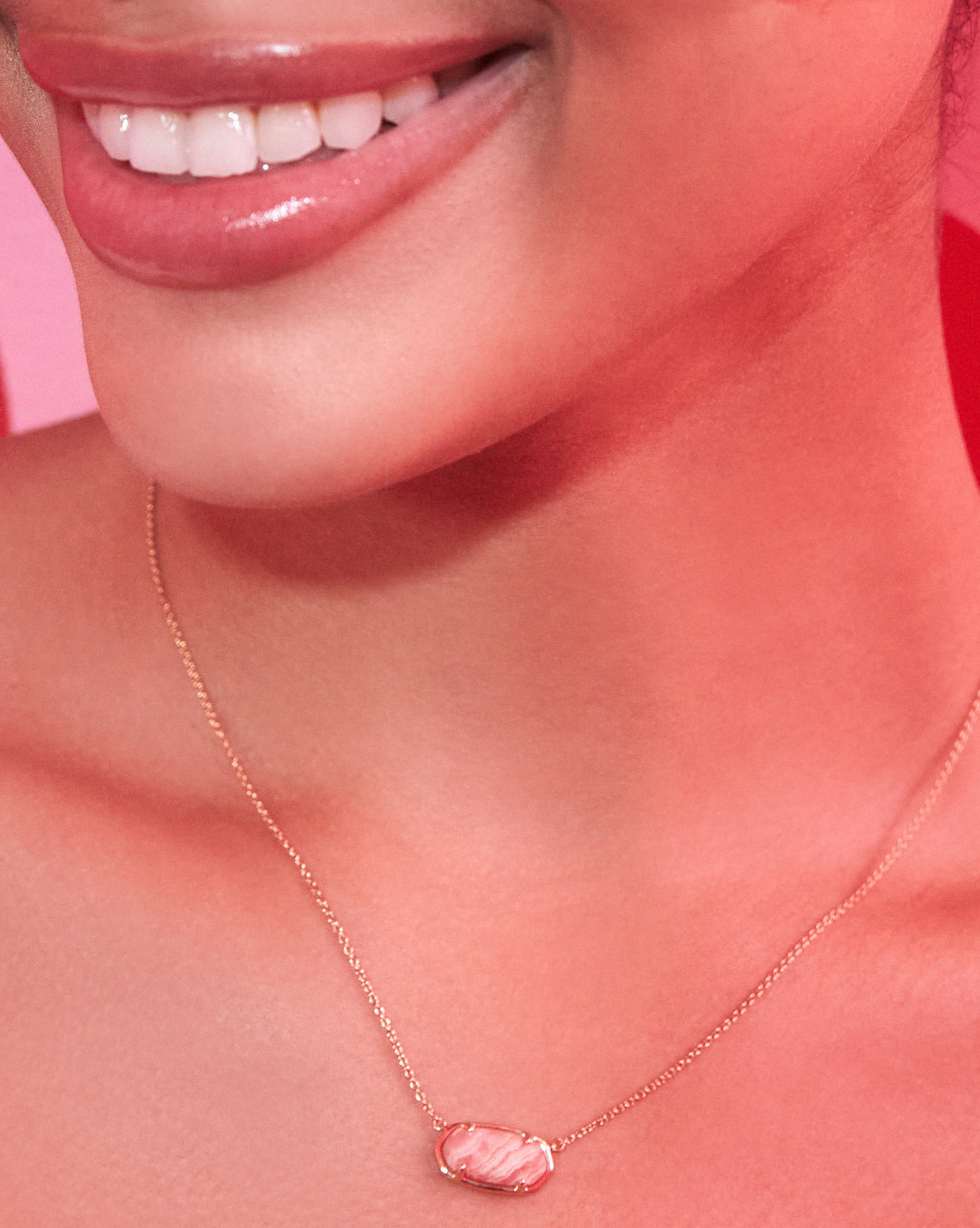 Elisa 18k Gold Vermeil Pendant Necklace in Pink Rhodochrosite