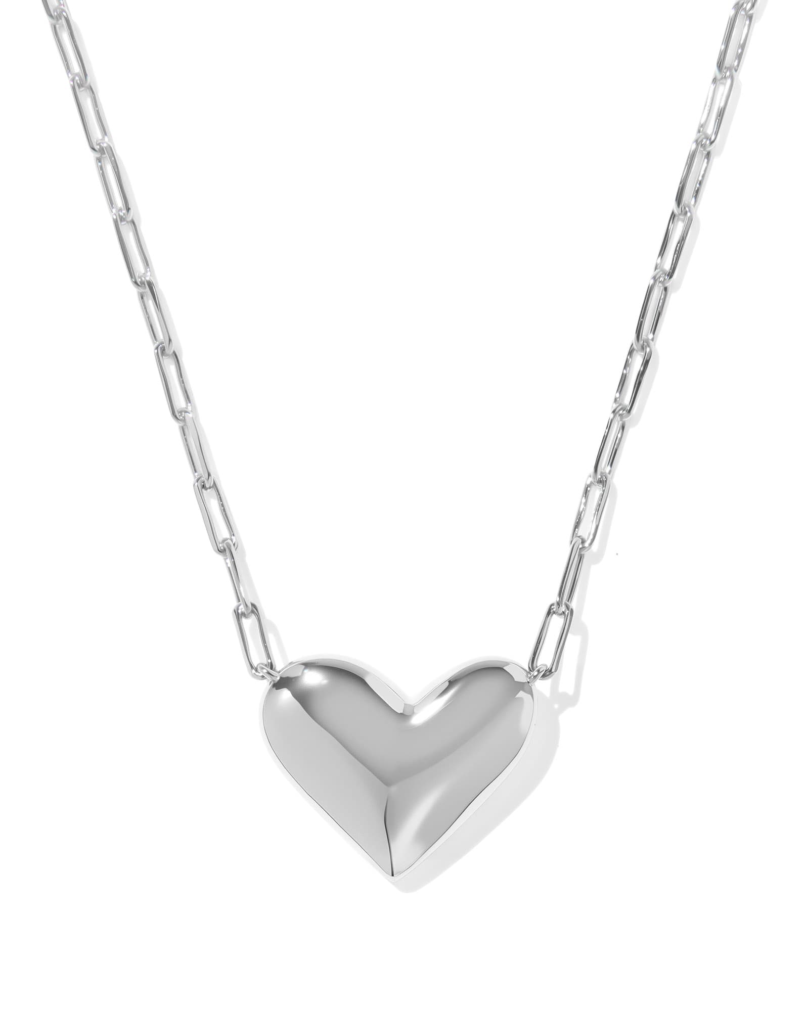 Ari Heart Statement Silver Short Pendant Necklace 