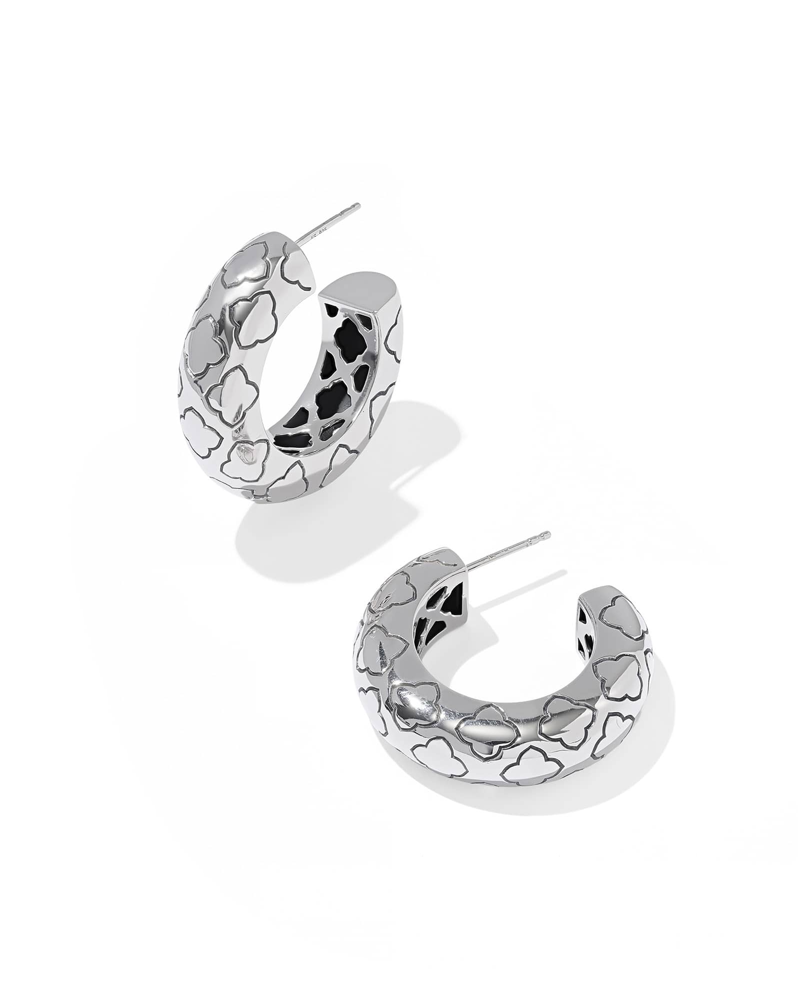 Bold Etched Oxidized Sterling Silver Hoop Earrings