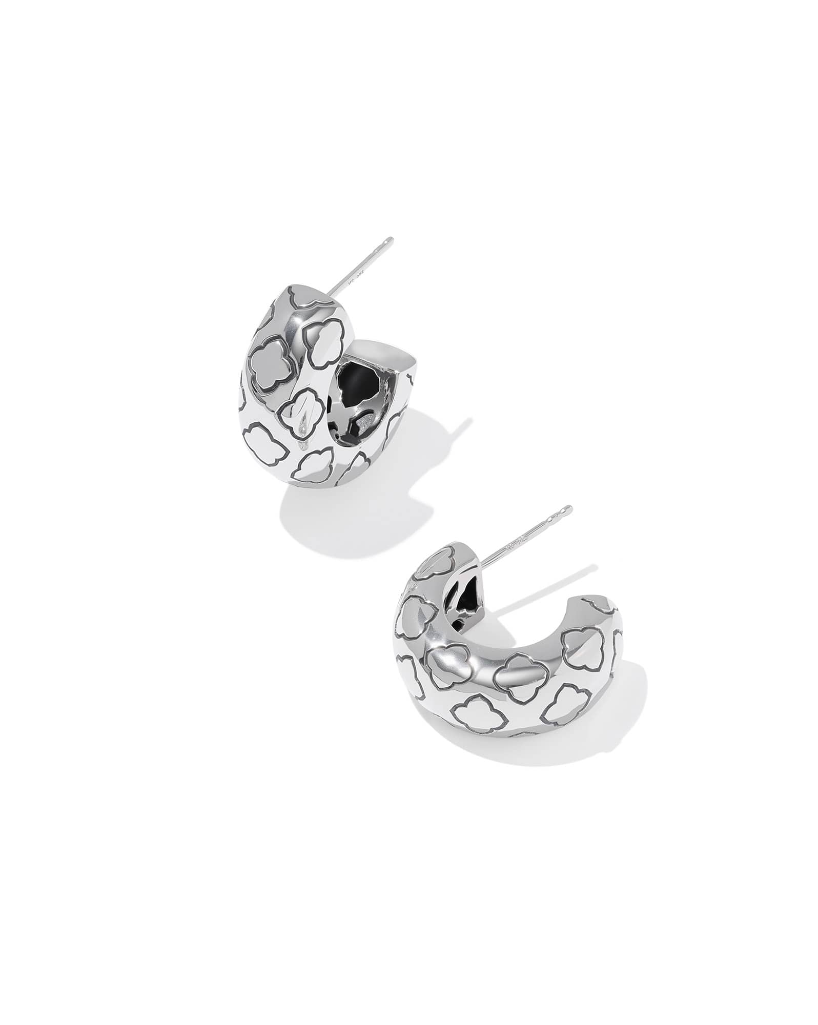 Bold Etched Oxidized Sterling Silver Huggie Earrings  