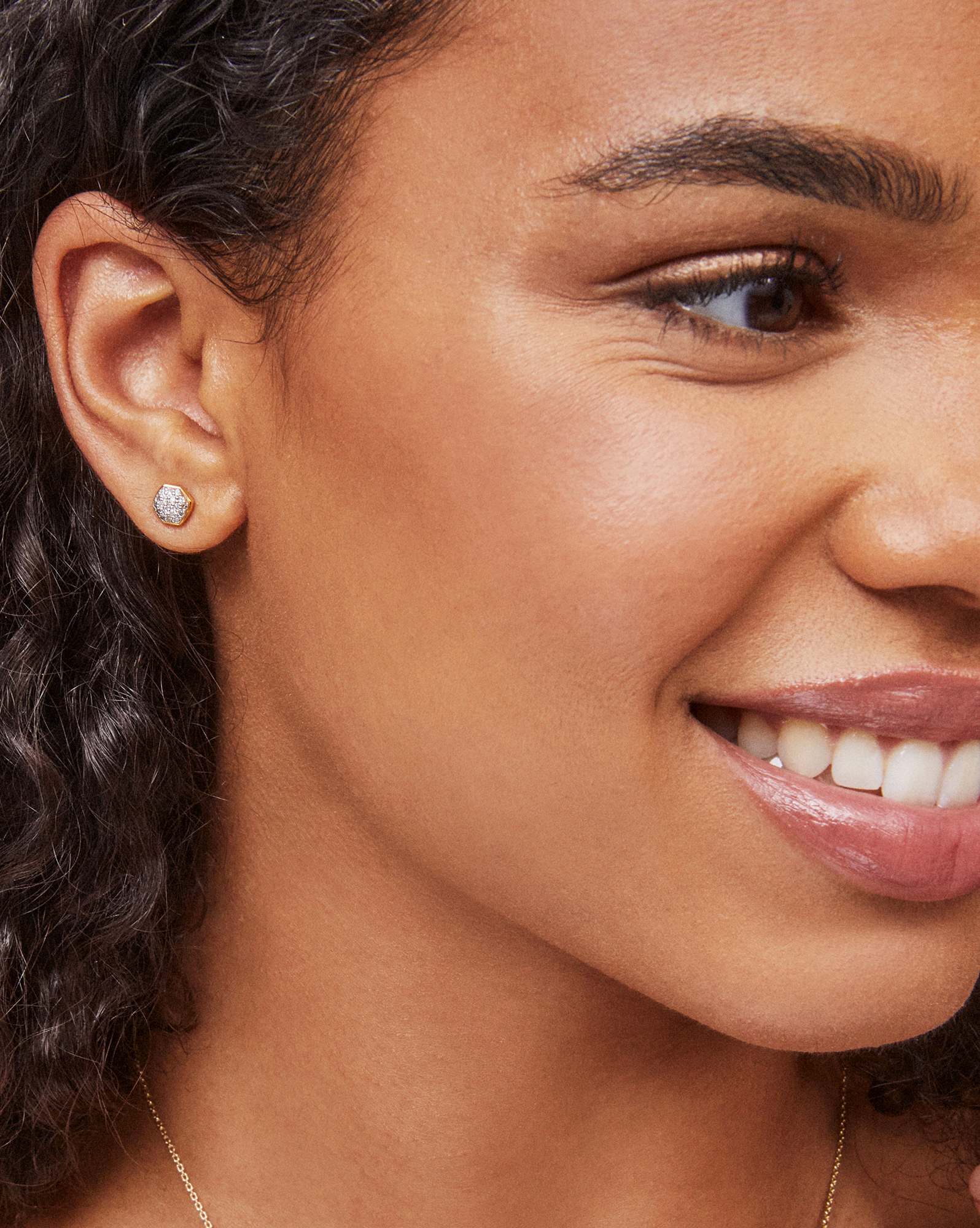 Davie 18k Gold Vermeil Pave Stud Earrings in White Diamond