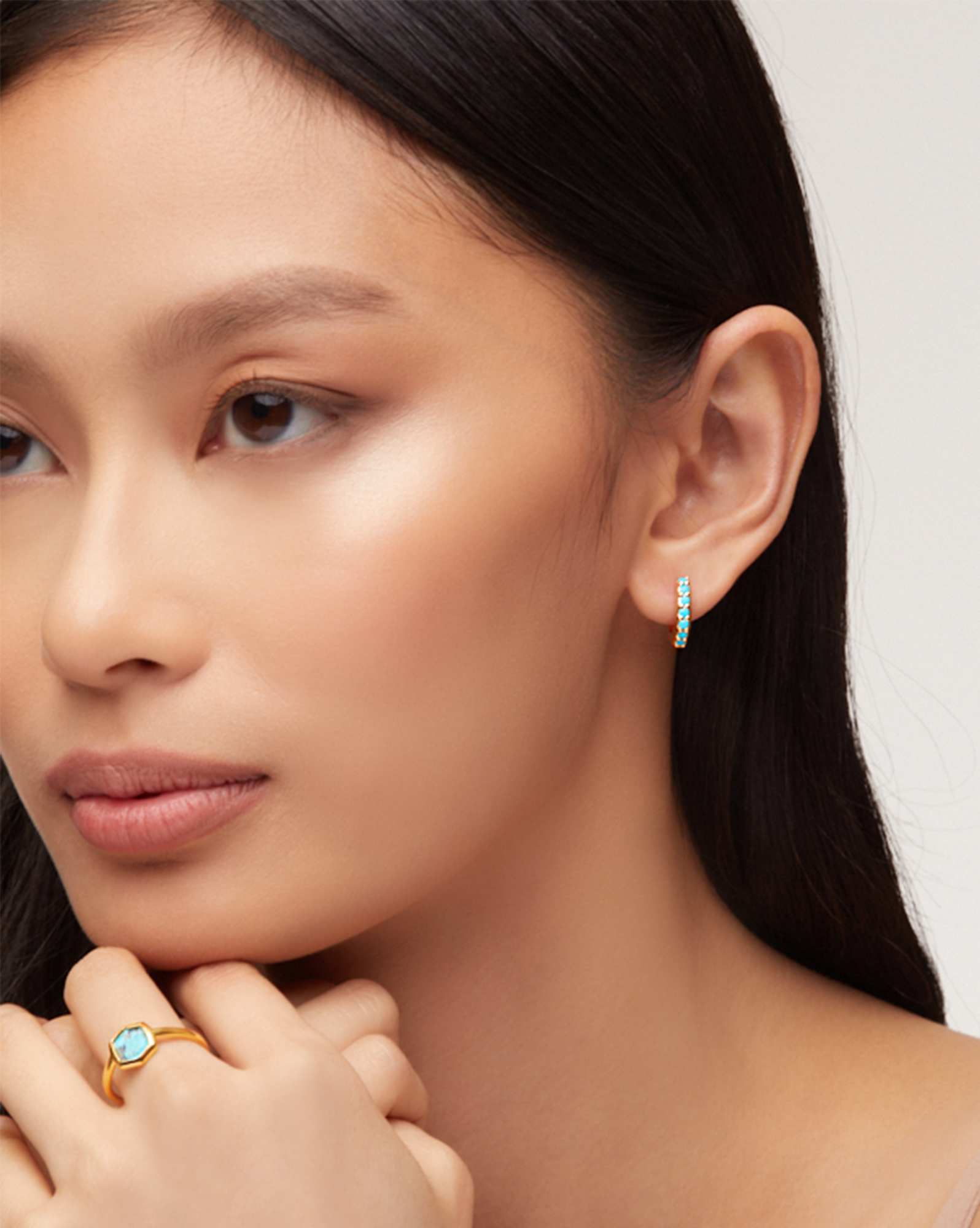 Davis 18k Gold Vermeil Small Stone Band Ring in Turquoise