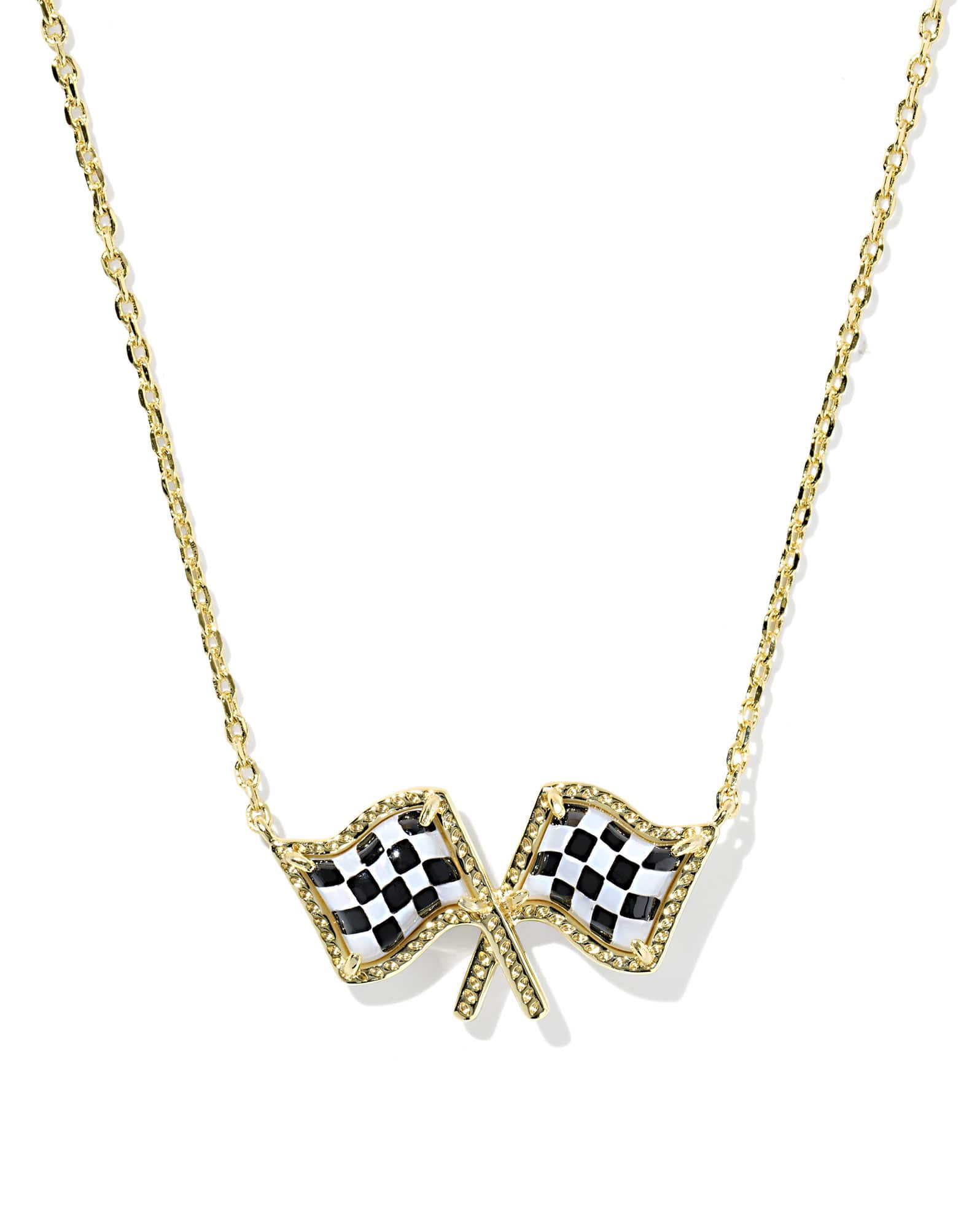 Checkered Flag Gold Short Pendant Necklace