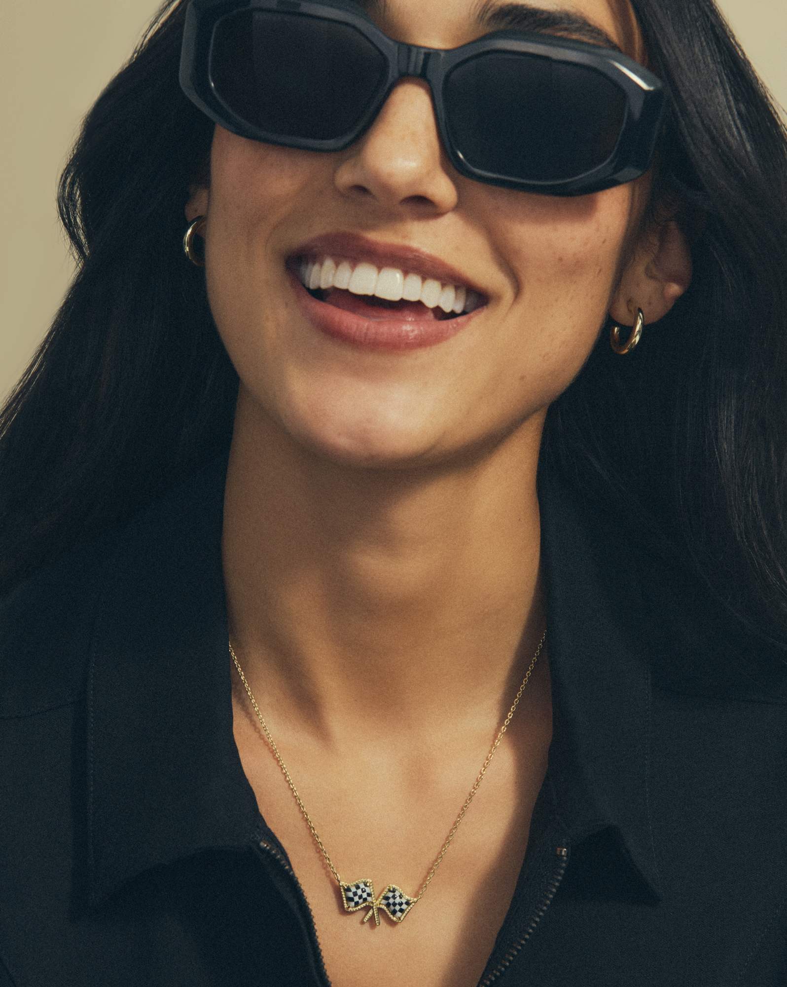 Checkered Flag Gold Short Pendant Necklace