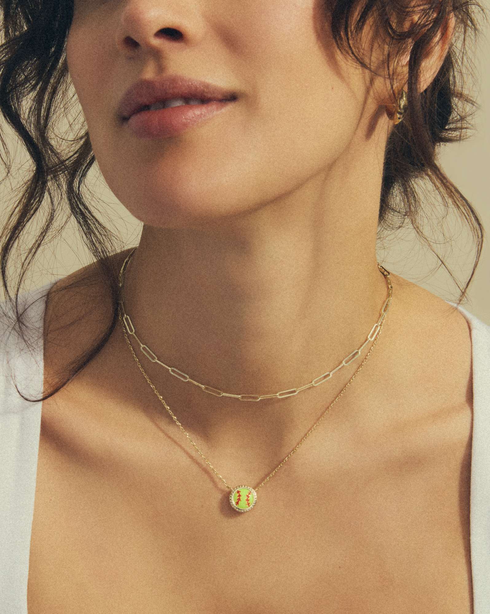 Softball Gold Short Pendant Necklace