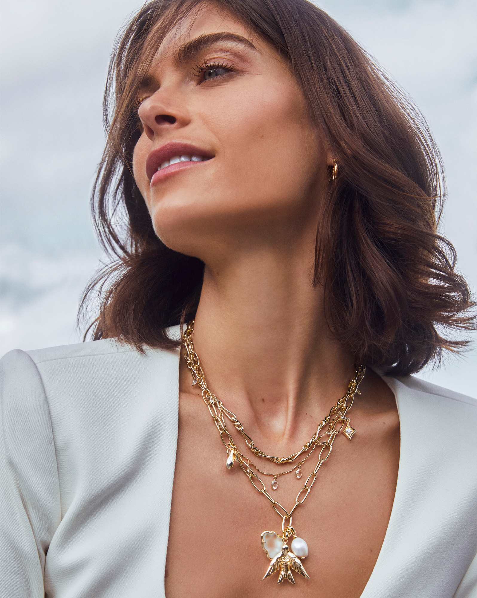 Melody Convertible Gold Statement Charm Necklace in Freshwater Cultured Pearl