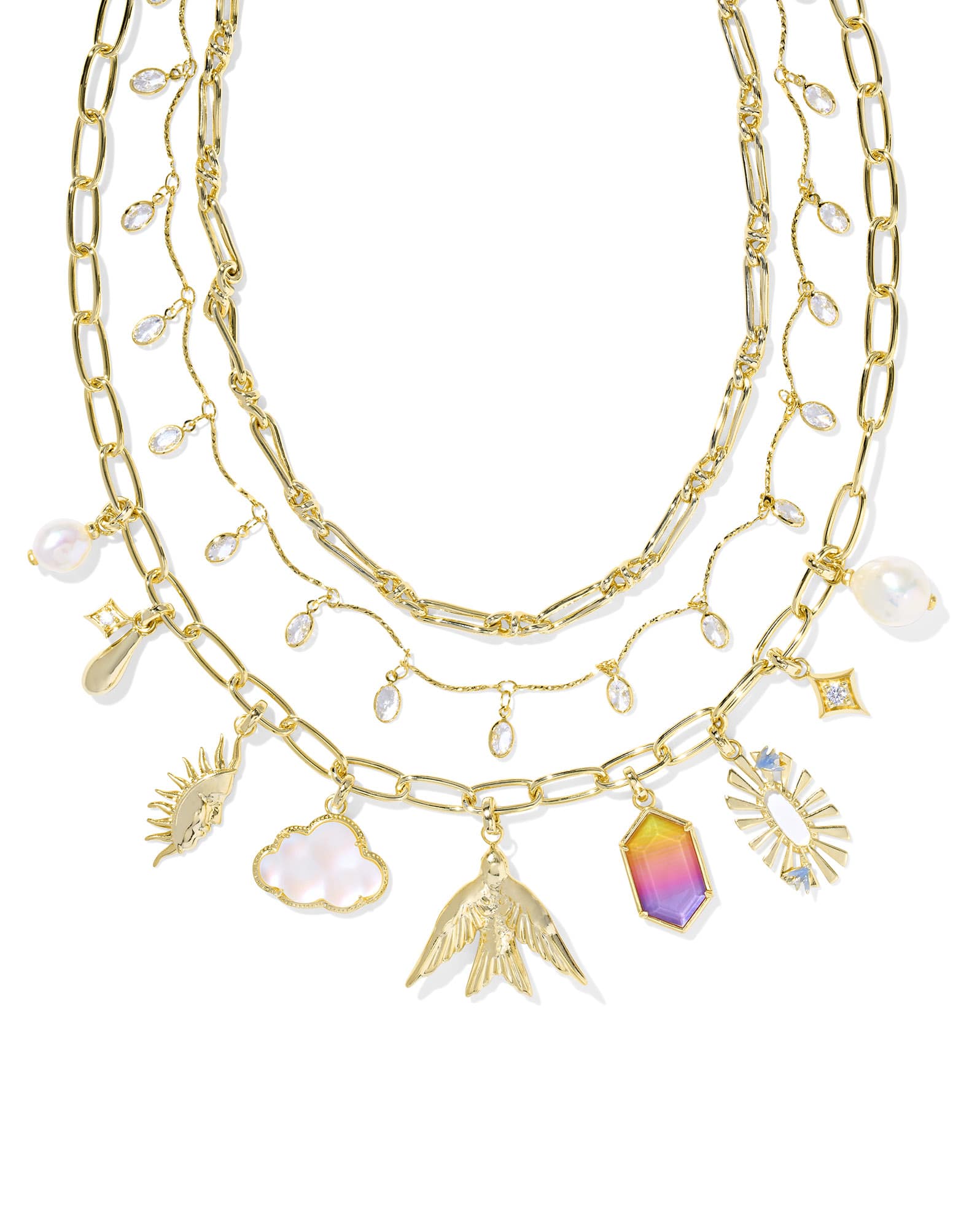 Melody Convertible Gold Statement Charm Necklace in Freshwater Cultured Pearl