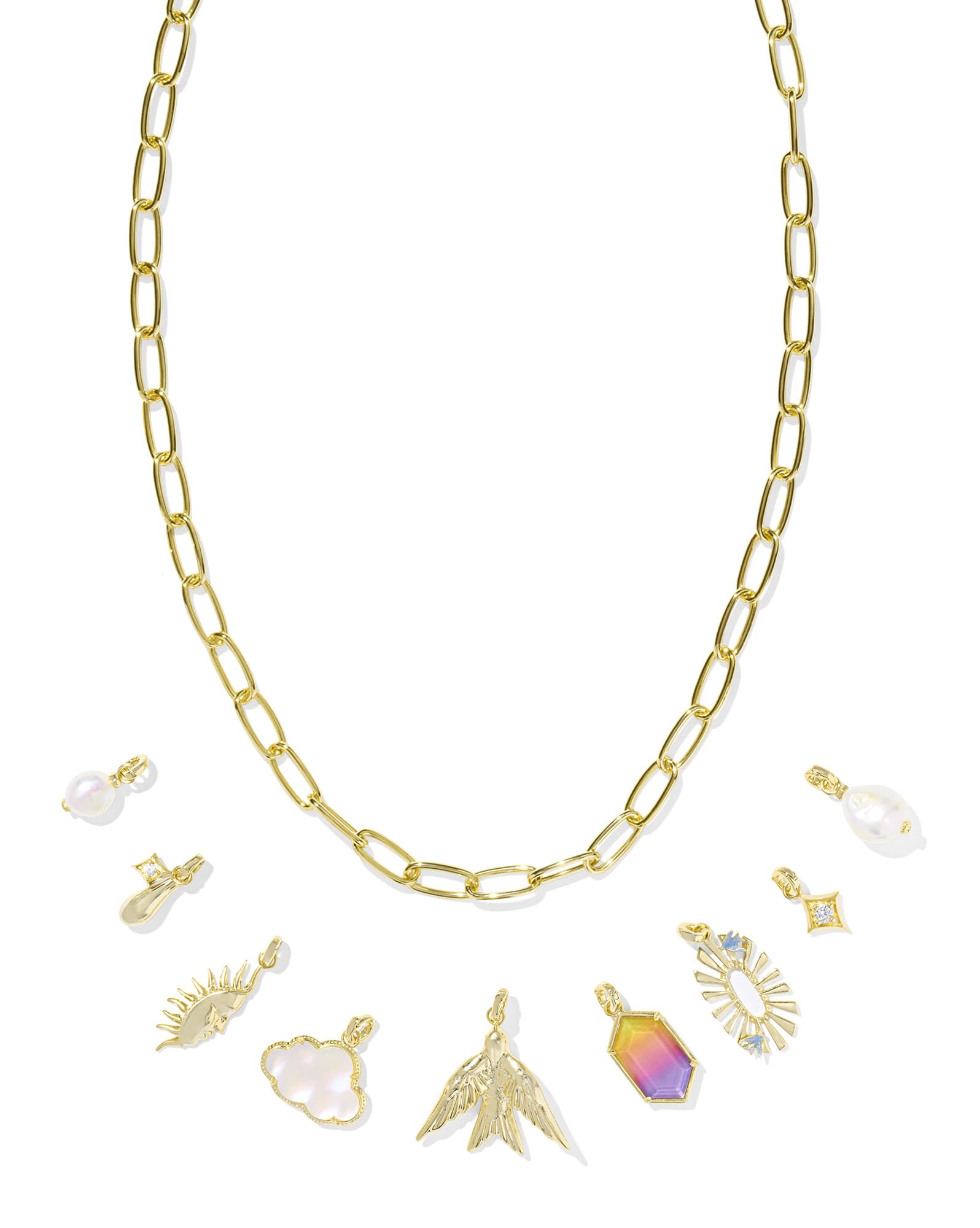 Melody Convertible Gold Statement Charm Necklace in Freshwater Cultured Pearl