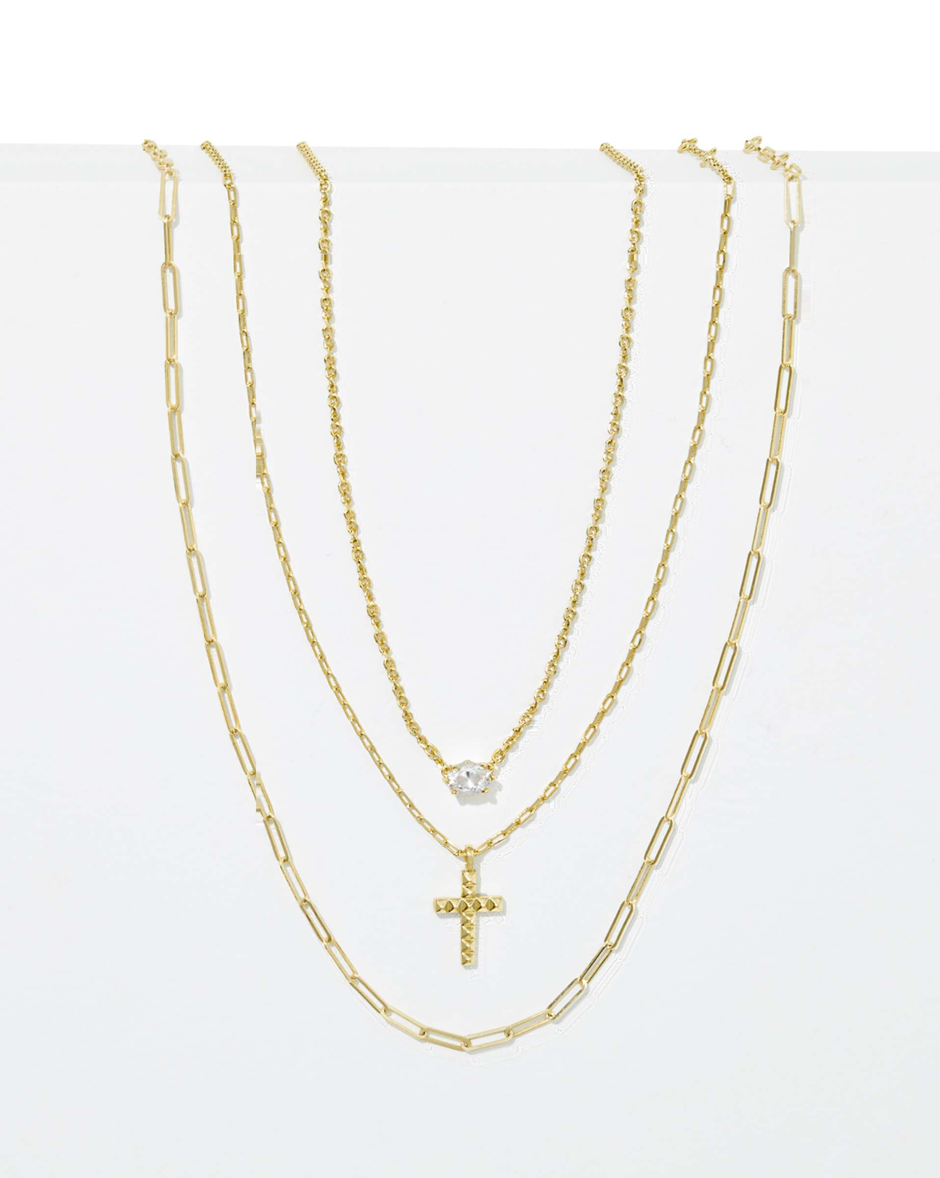 Jada Gold Necklace Layering Set of 3 in White CZ