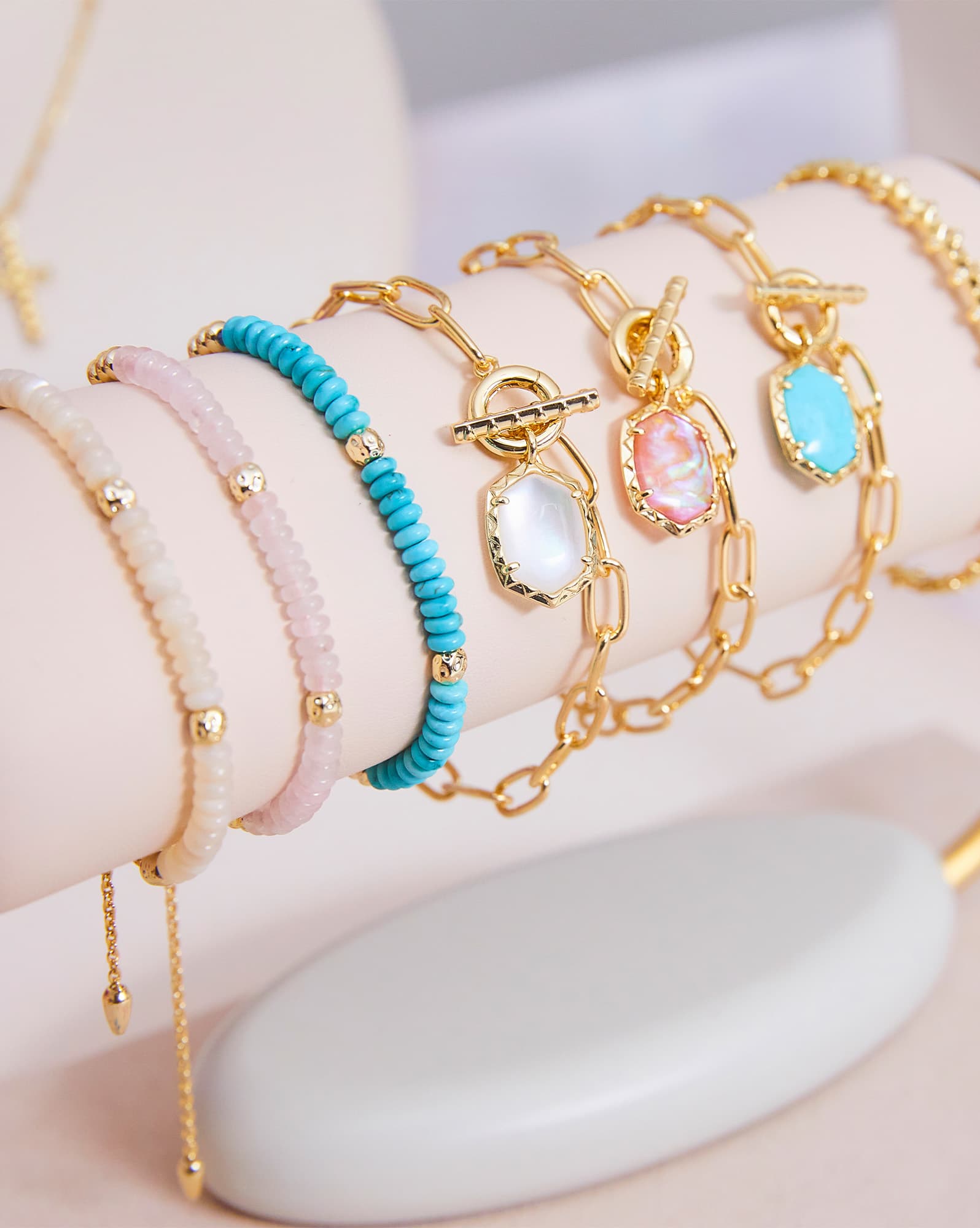 Deliah Gold Delicate Chain Bracelet in Variegated Turquoise Magnesite