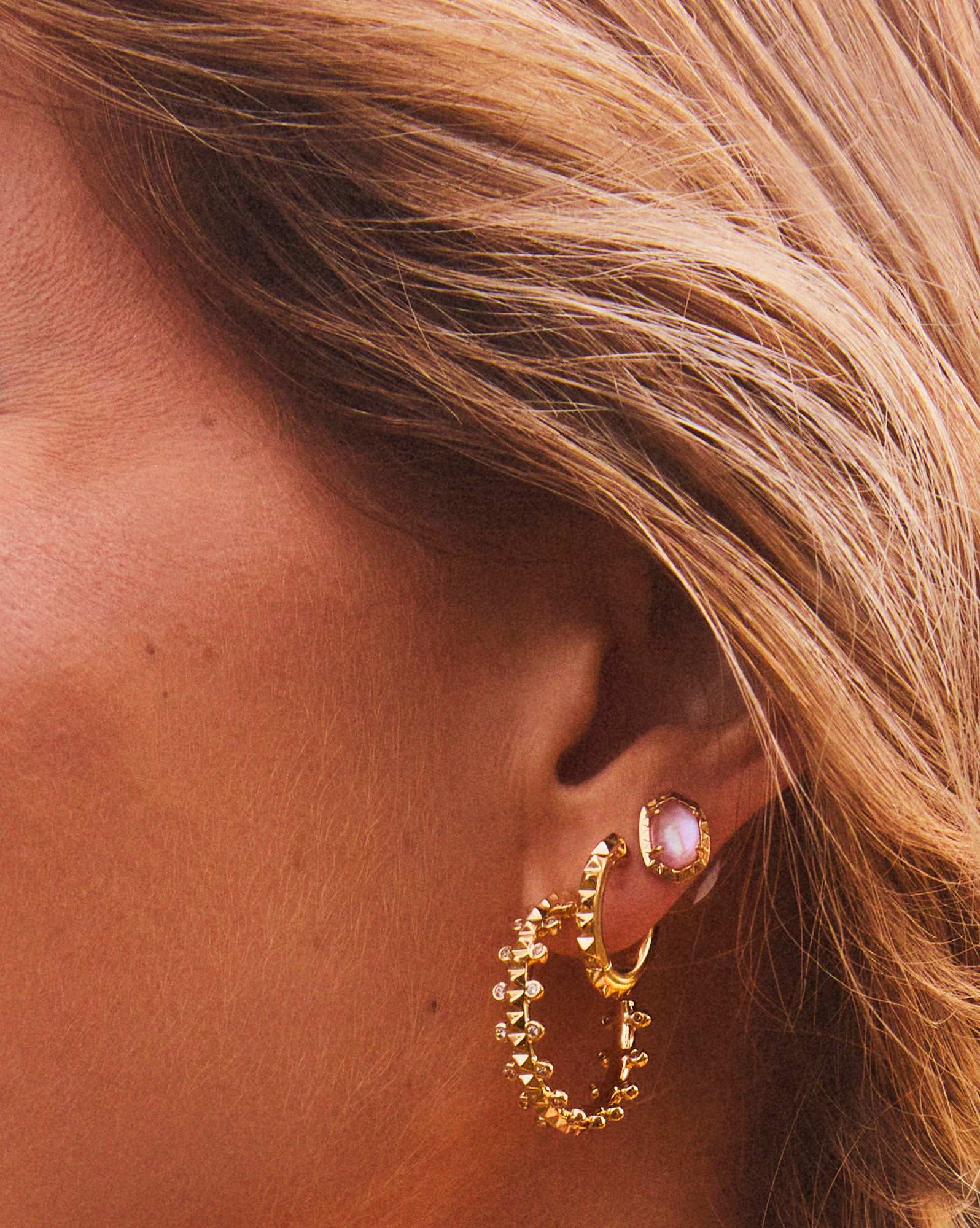 Daphne Gold Stud Earrings in Light Pink Iridescent Abalone