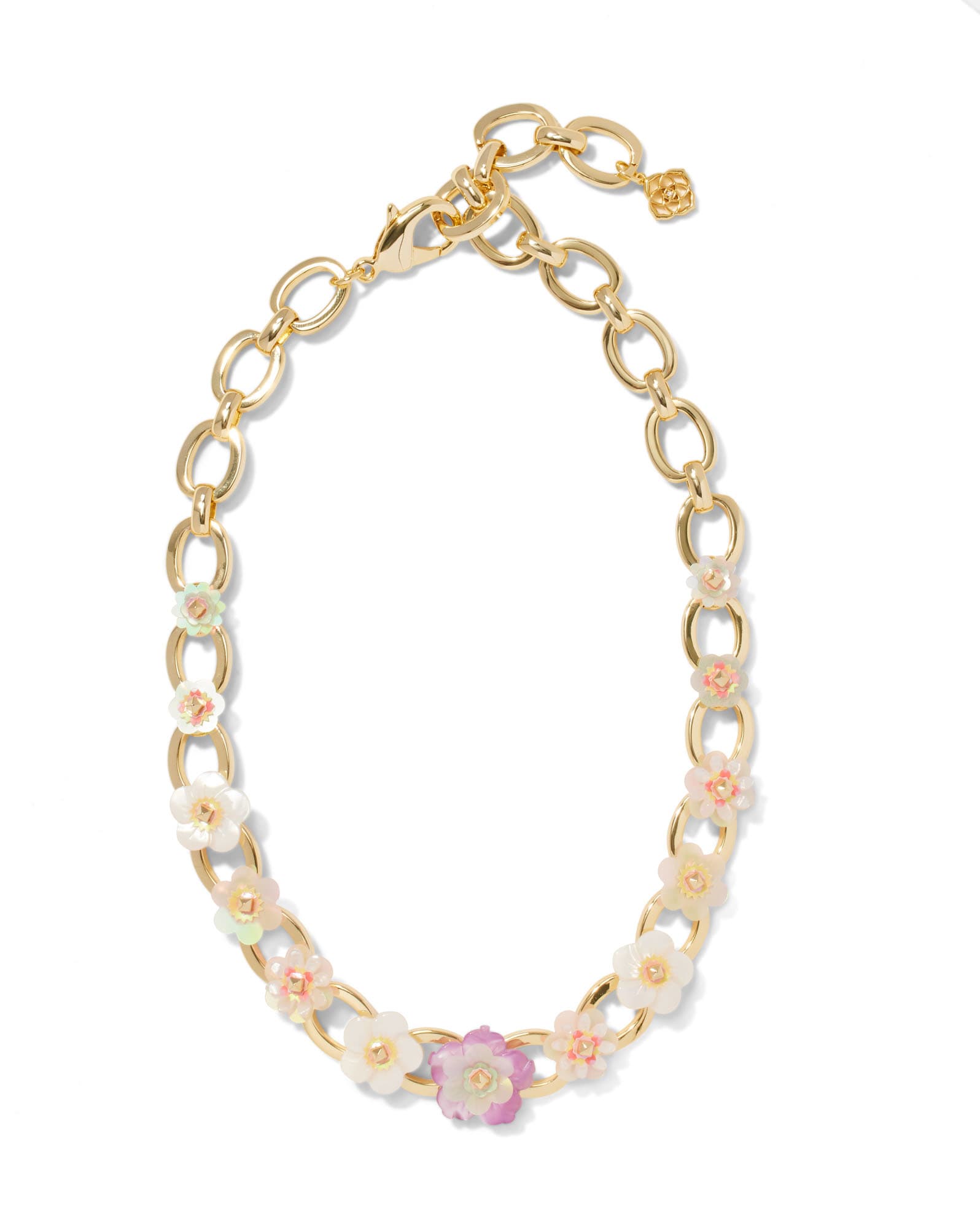 Deliah Gold Statement Chain Necklace in Pastel Mix