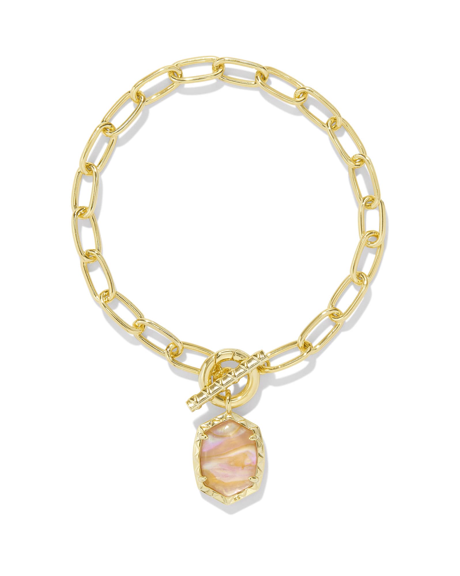 Daphne Gold Link and Chain Bracelet in Light Pink Iridescent Abalone