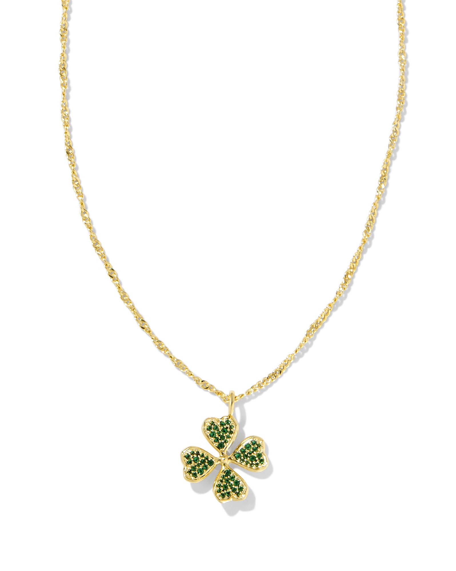 Clover Gold Crystal Short Pendant Necklace in Green Crystal