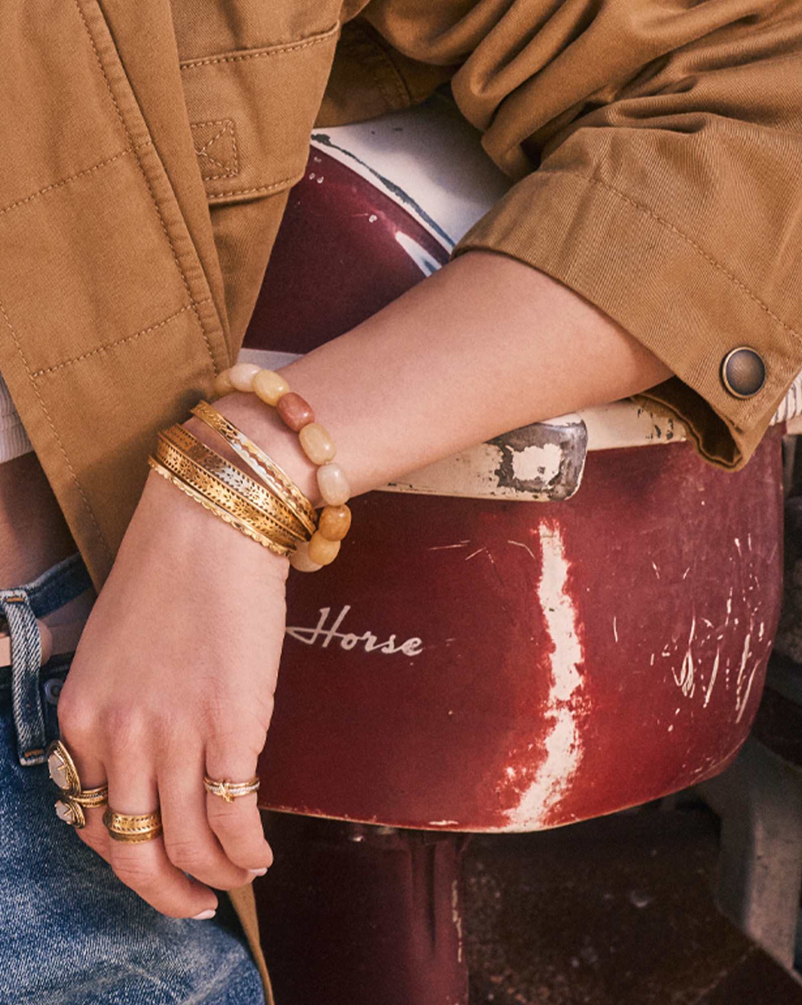 Beaded Vintage Gold Statement Stretch Bracelet