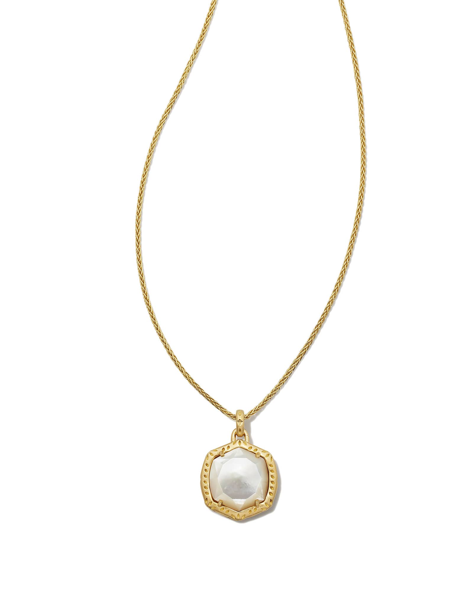 Davis 18k Gold Vermeil Etch Frame Short Pendant Necklace in Ivory Mother-of-Pearl