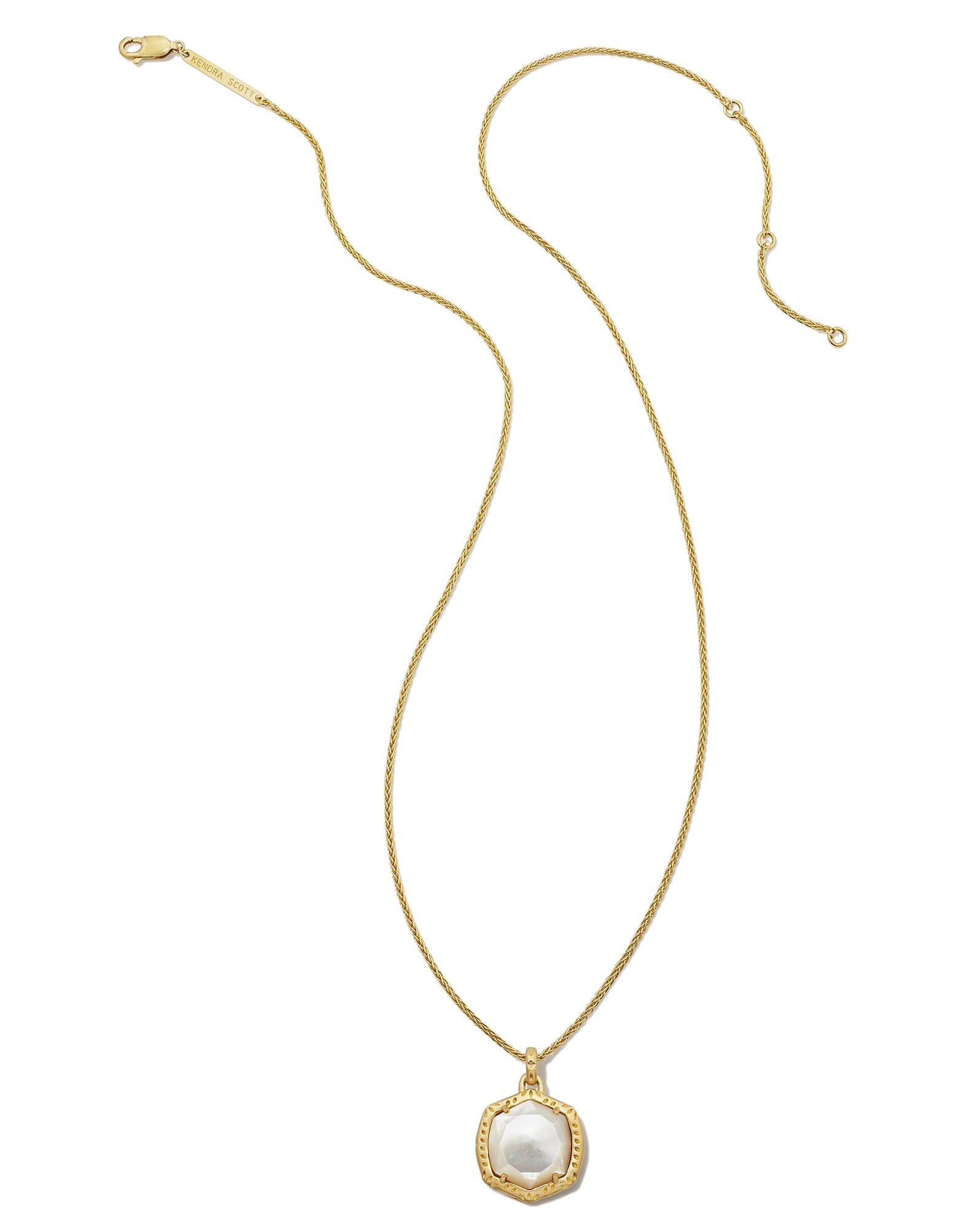 Davis 18k Gold Vermeil Etch Frame Short Pendant Necklace in Ivory Mother-of-Pearl