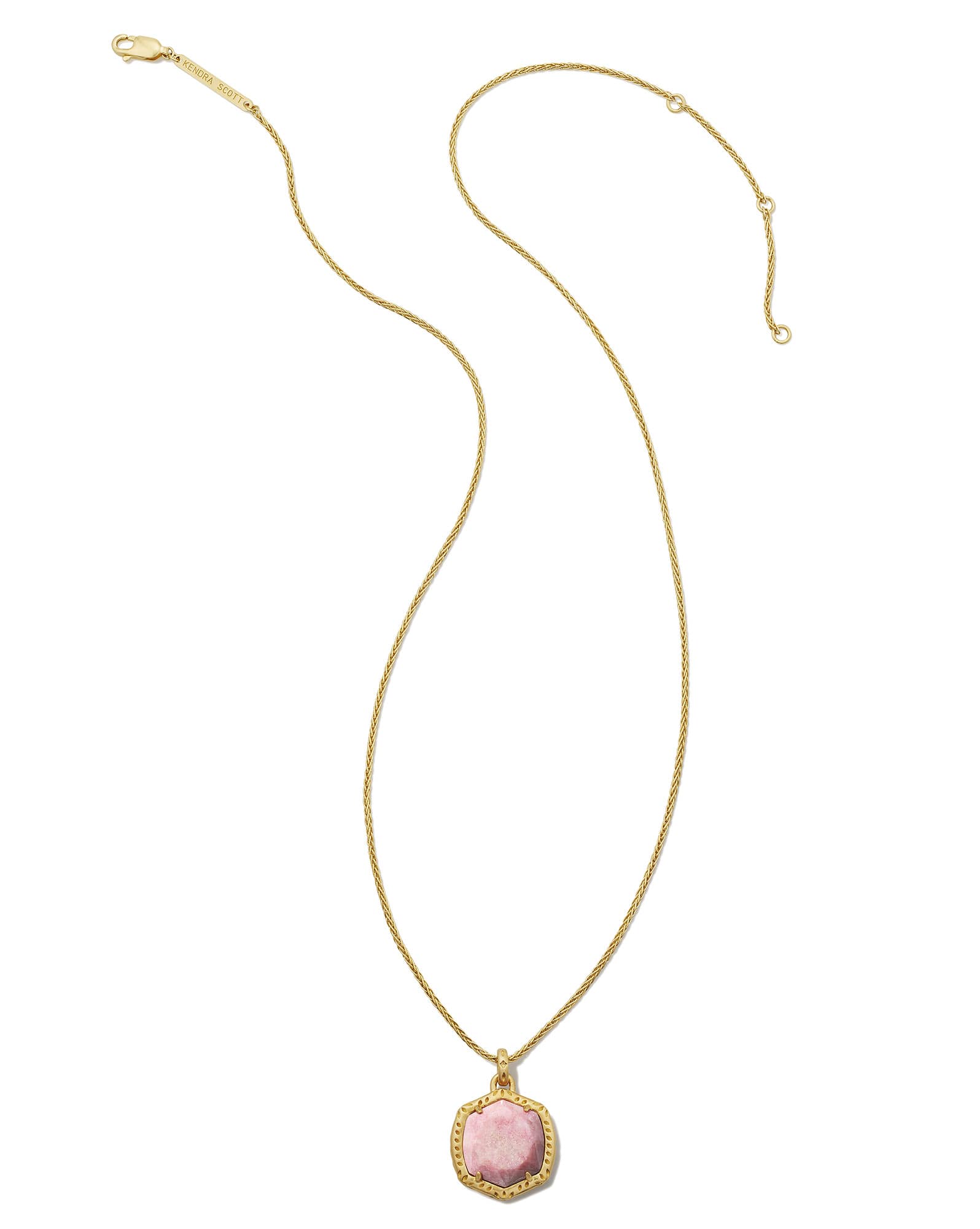 Davis 18k Gold Vermeil Etch Frame Short Pendant Necklace in Pale Pink Thulite