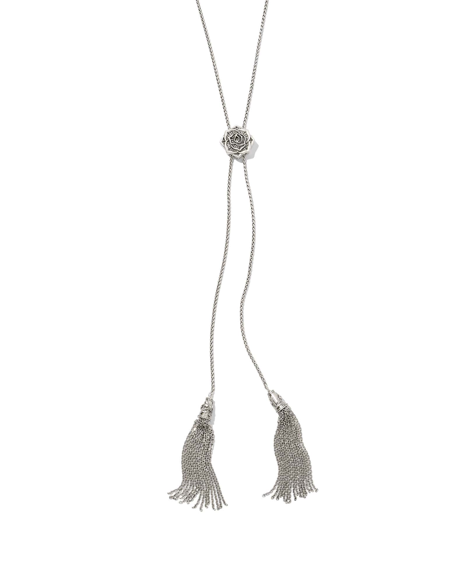 Ansel Rose Bolo Necklace in Vintage Silver