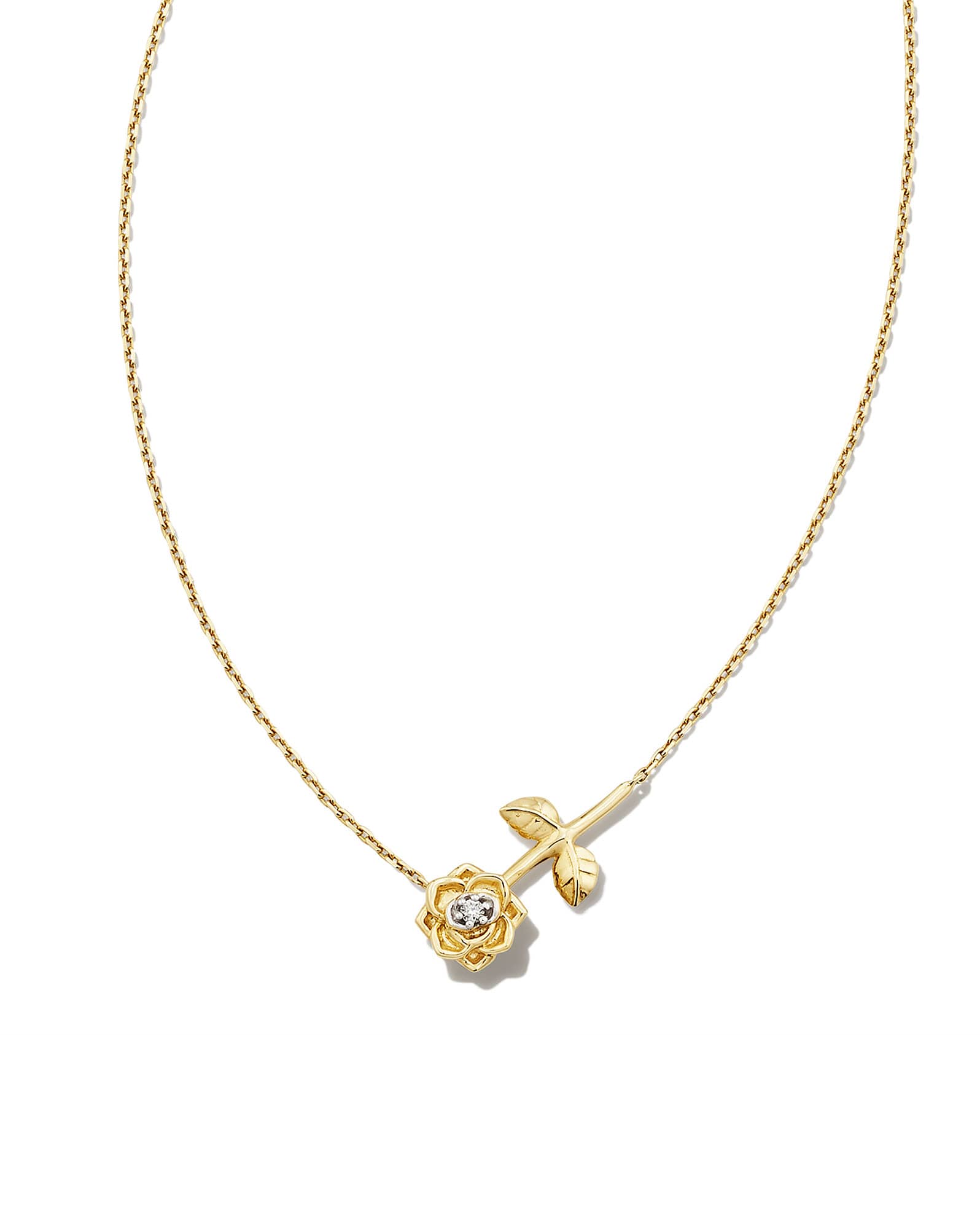 Ansel Rose 14k Yellow Gold Pendant Necklace in White Diamond
