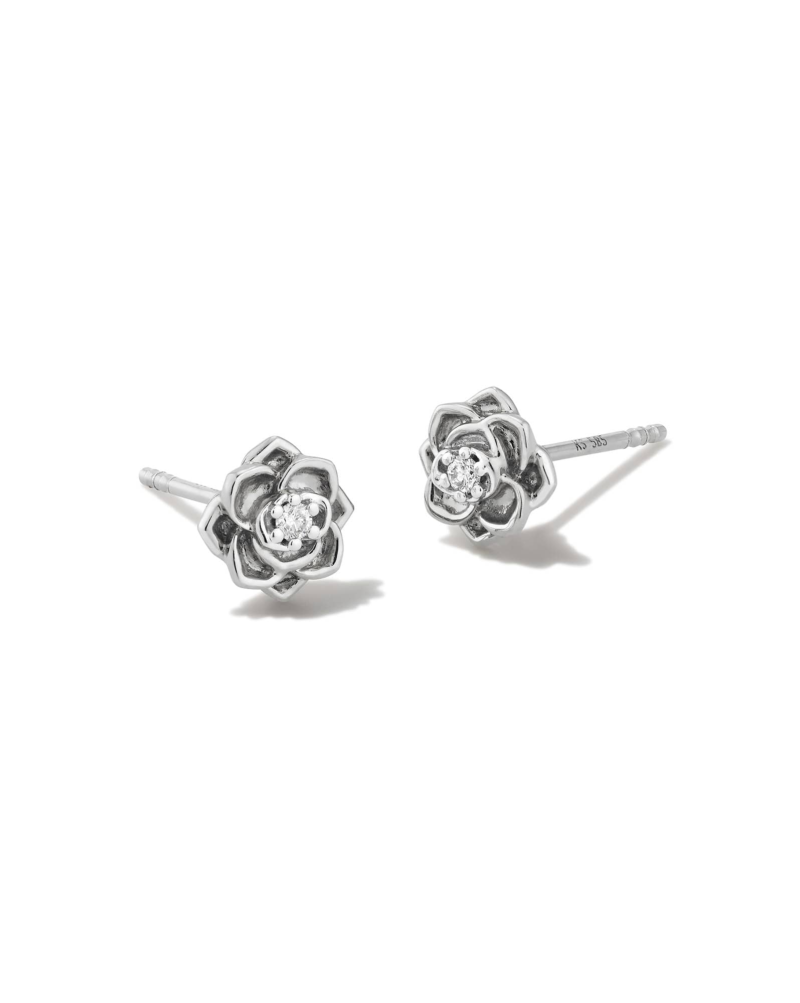 Ansel Rose 14k White Gold Stud Earrings in White Diamond