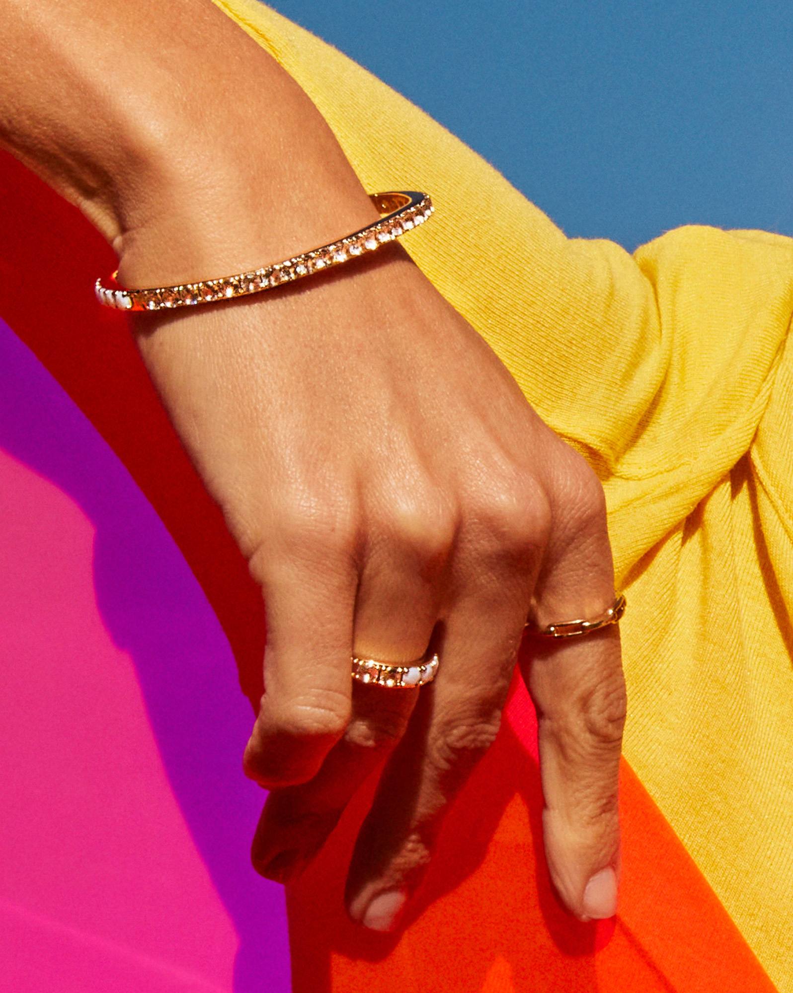 Chandler Gold Bangle Bracelet in White Opalite Mix