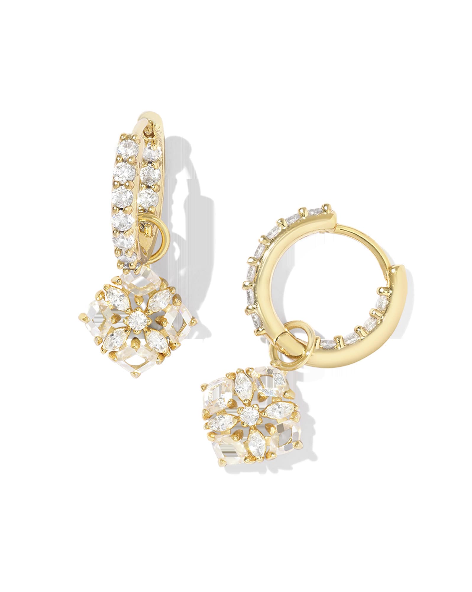 Dira Convertible Gold Crystal Huggie Earrings in White CZ