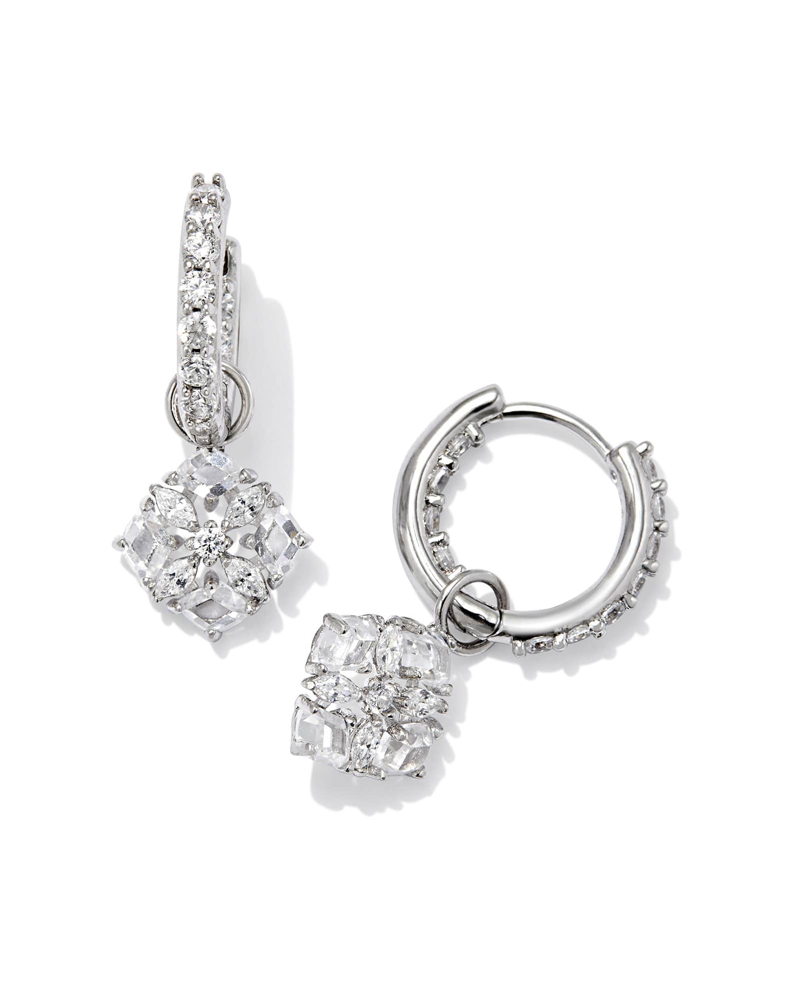 Dira Convertible Silver Crystal Huggie Earrings in White CZ