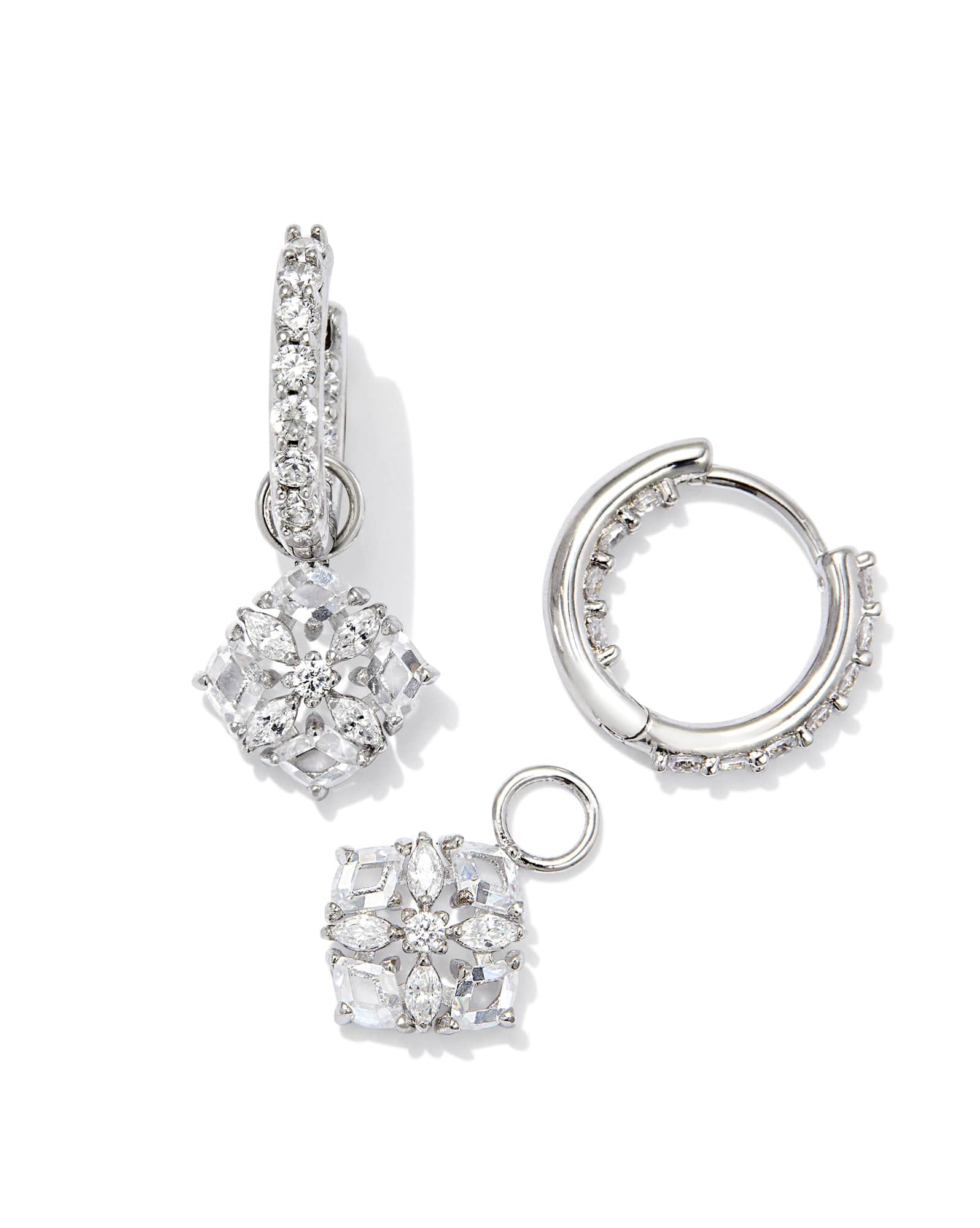 Dira Convertible Silver Crystal Huggie Earrings in White CZ