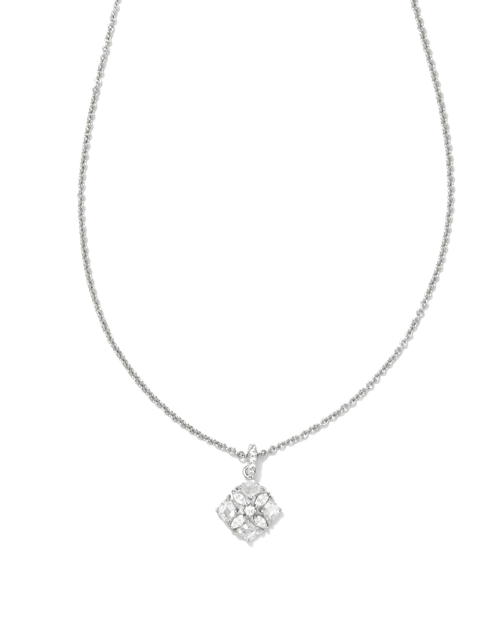 Dira Silver Crystal Short Pendant Necklace in White CZ