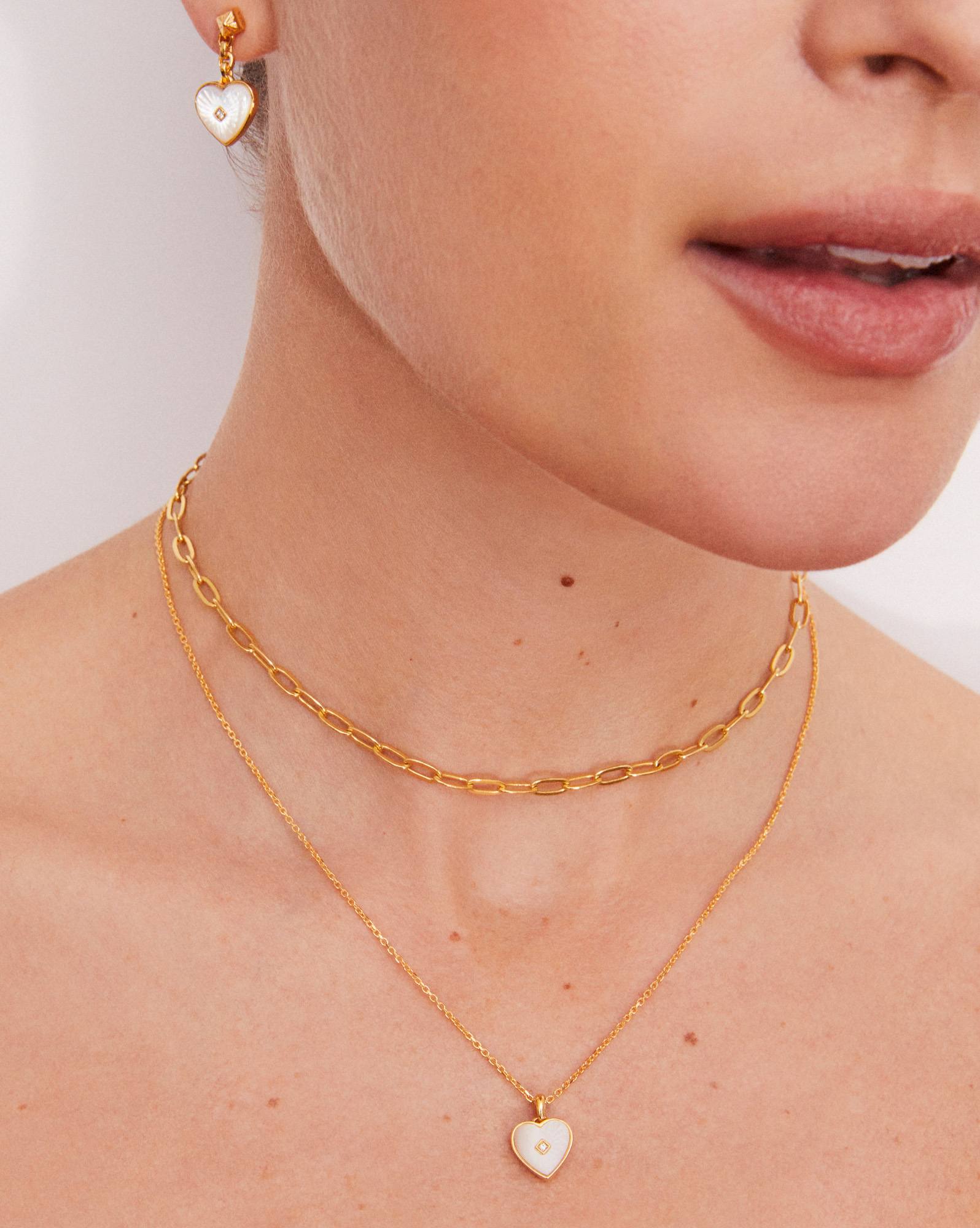 Adalynn 18k Gold Vermeil Heart Pendant Necklace in Ivory Mother-of