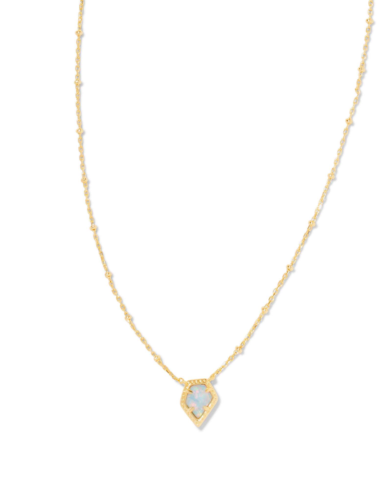 Framed Gold Tess Satellite Short Pendant Necklace in Luster Light Blue Lab Grown Opal