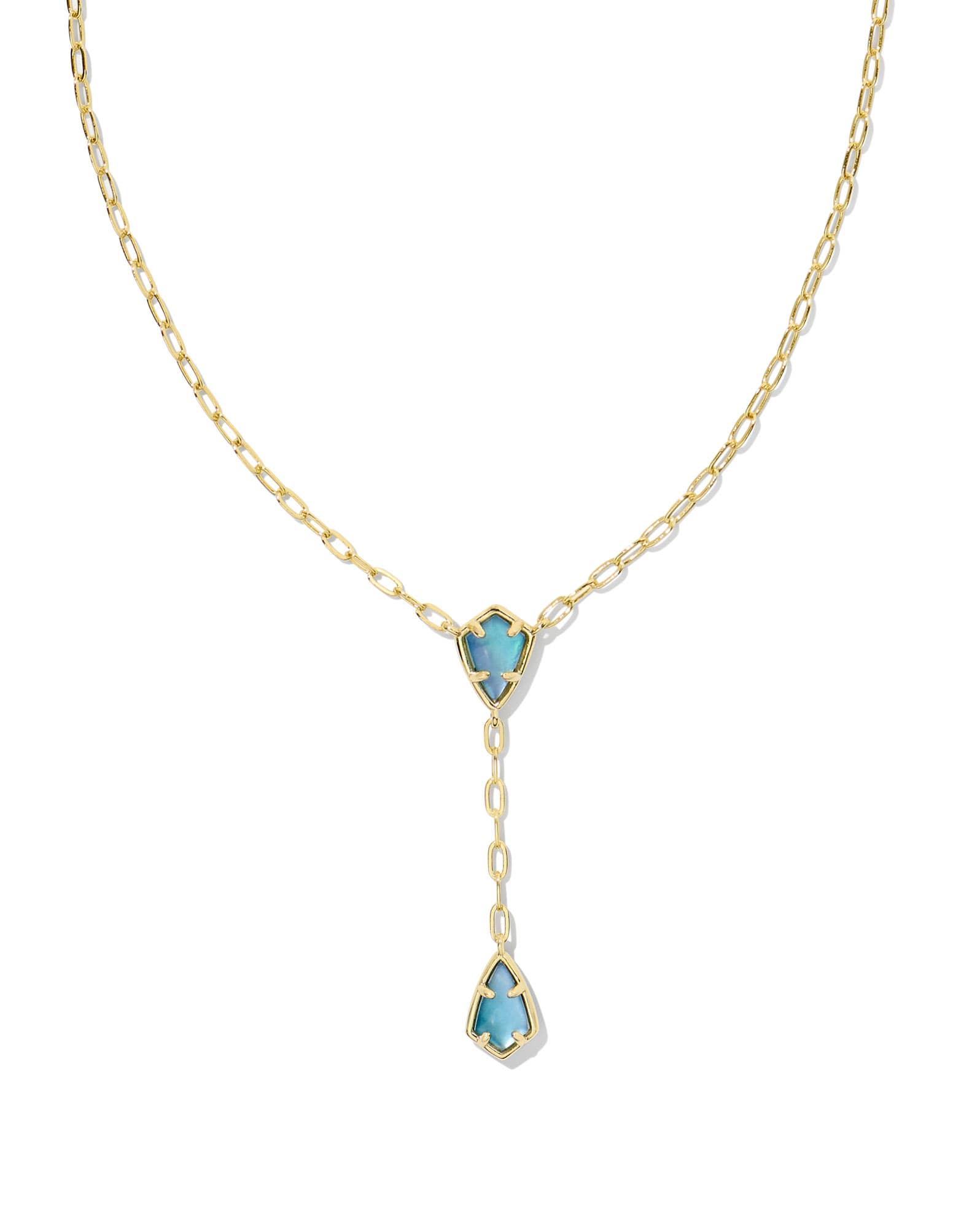 Camry Gold Y Necklace in Indigo Watercolor Illusion