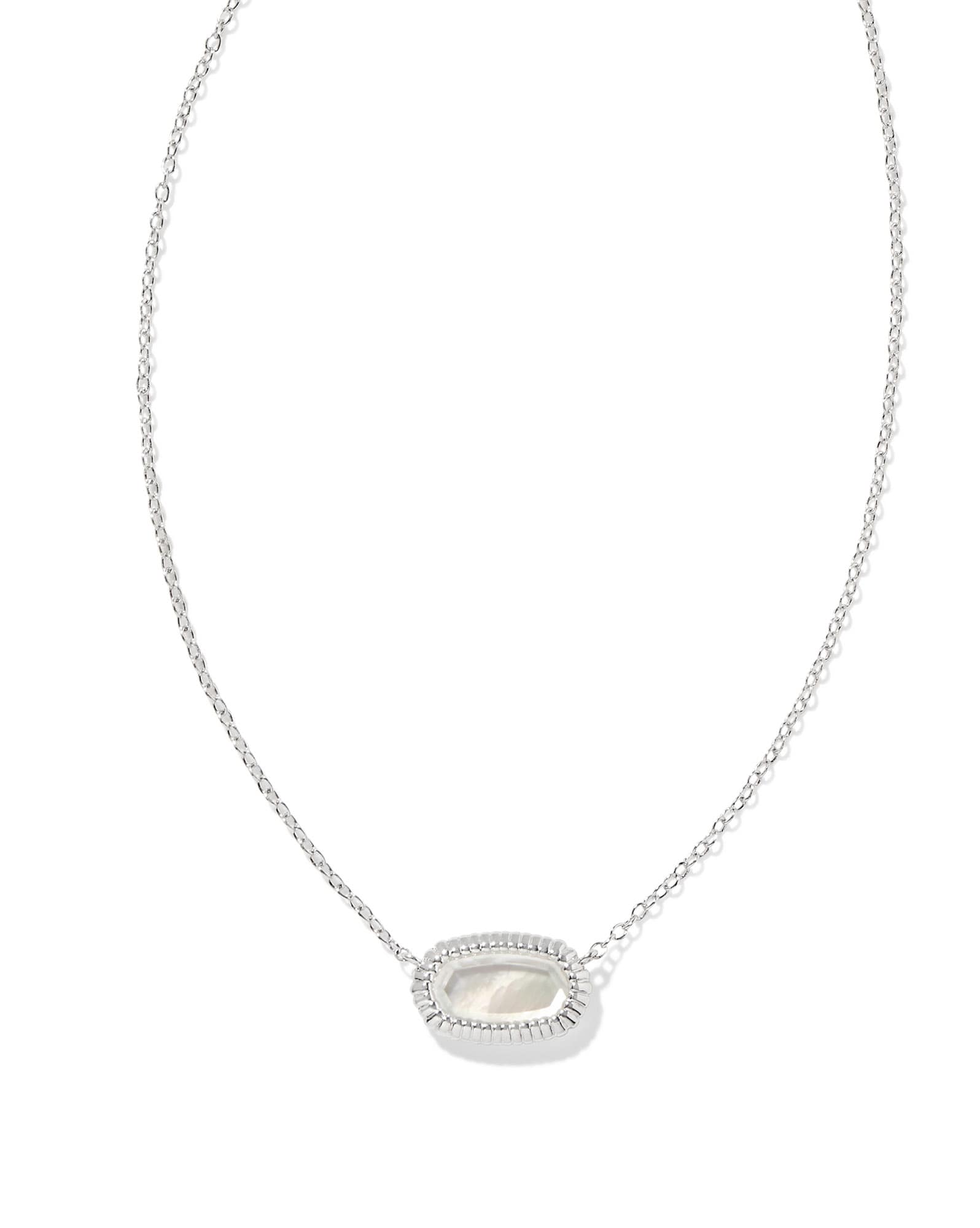 Elisa Silver Ridge Frame Short Pendant Necklace in Ivory Mother-of-Pearl